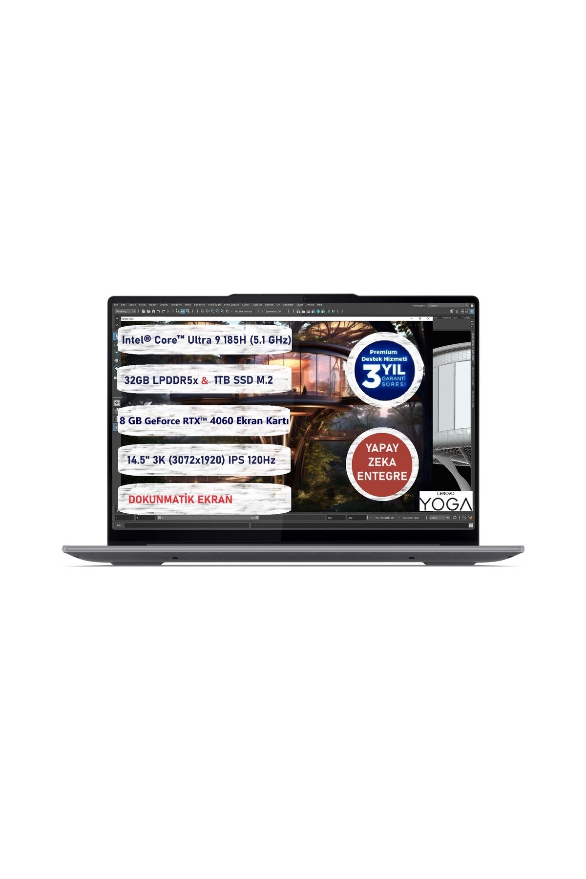 LENOVO Yoga Pro 7 14IMH9 Intel® Core™ Ultra 9 185H 32GB 1tb SSD 8gb RTX4060 14,5" Freedos Dokunmatik