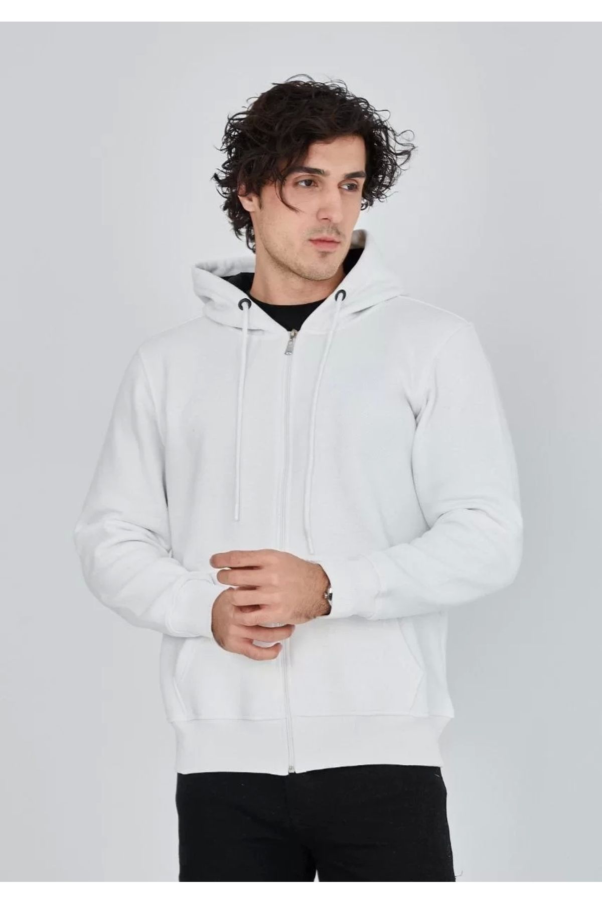 CVS Unisex Tam Fermuarlı Kapşonlu SweatShirt - Beyaz