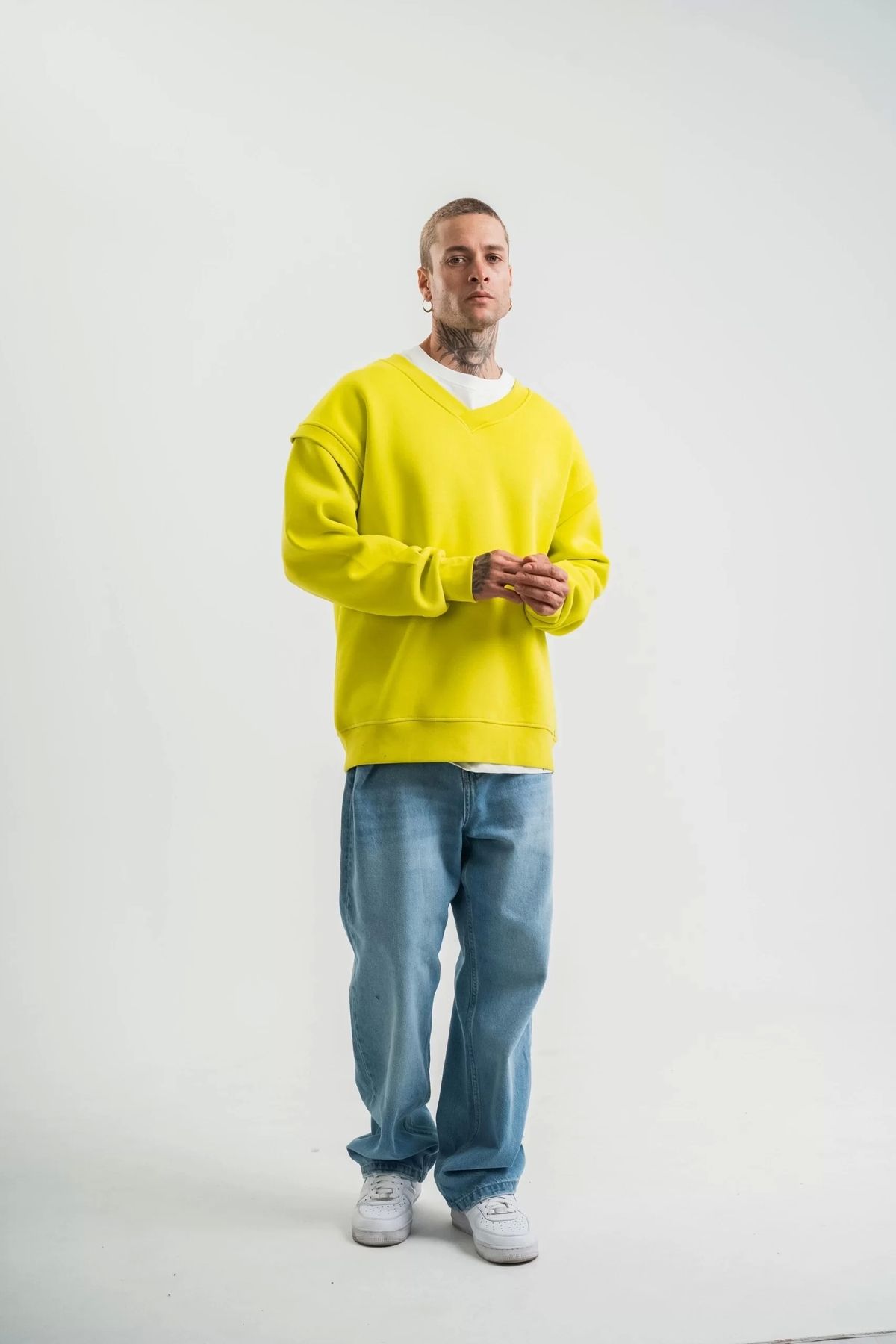 CVS Geniş V yaka Kol Ribana Detaylı SweatShirt - Sarı