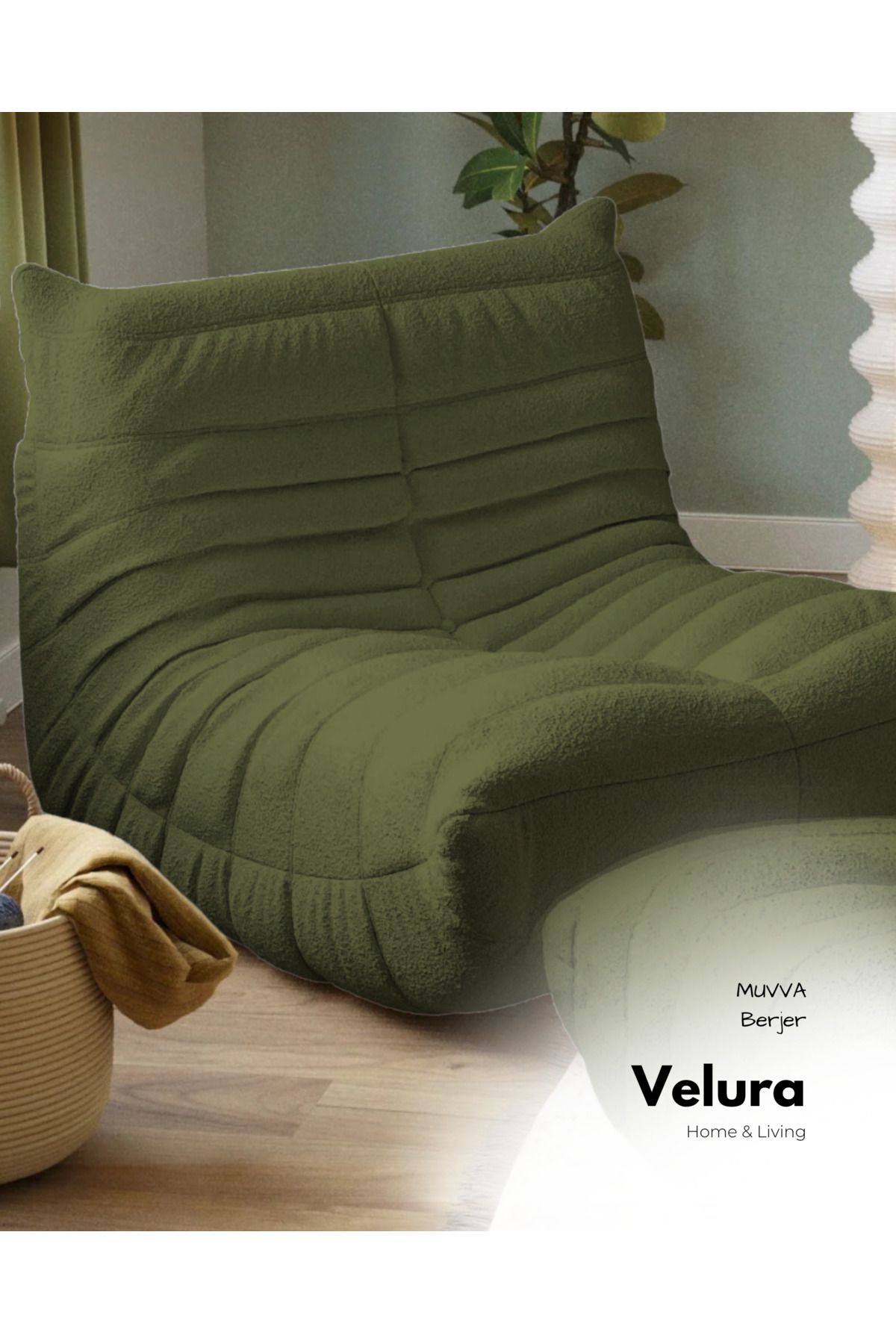Velura Home & Living Muvva Berjer & Pofuduk Relax Koltuk & Armut Tekli Koltuk - Yeşil