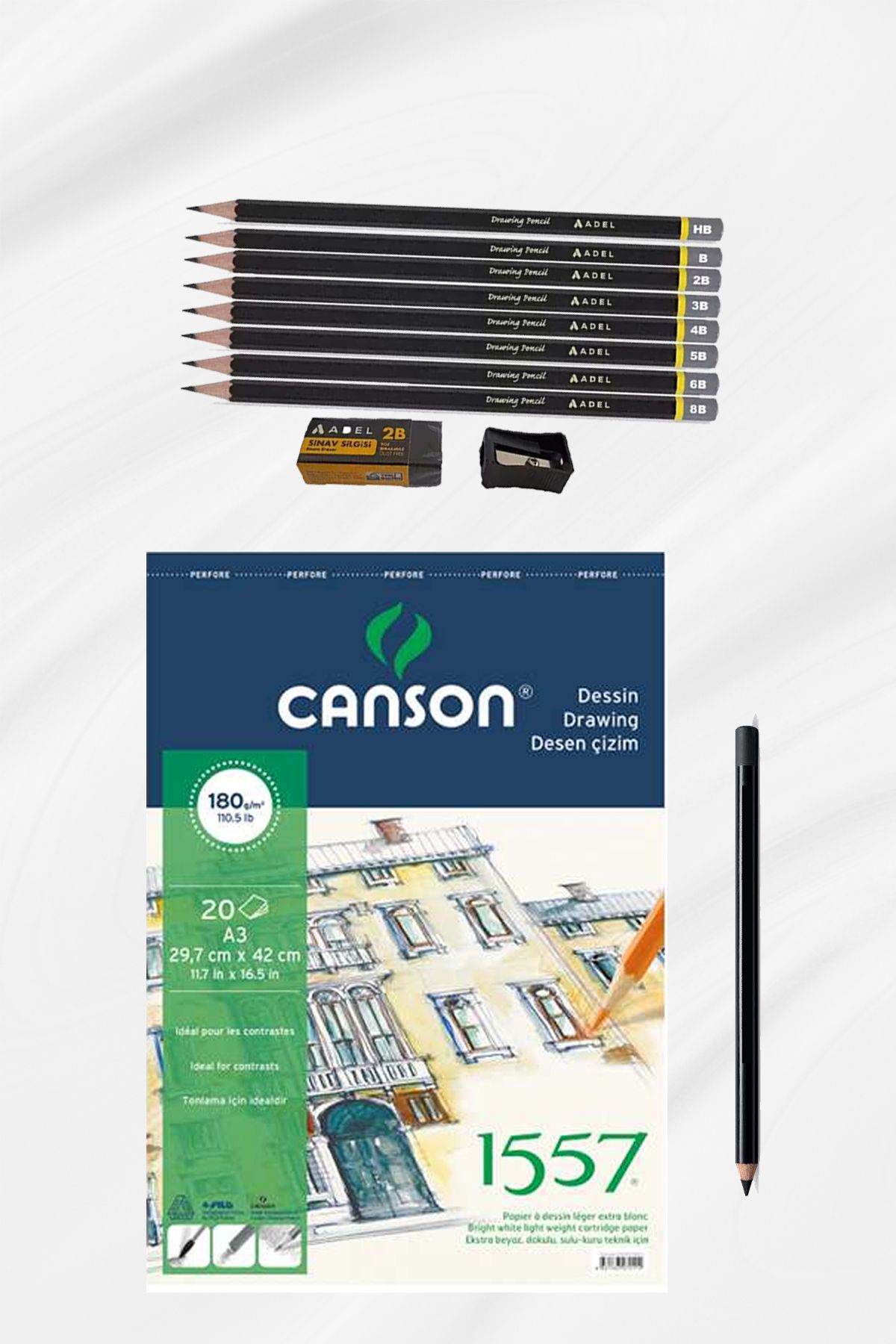 everart Canson 1557 Eskiz Çizim Defteri 40 Yp Dereceli Kalem Seti