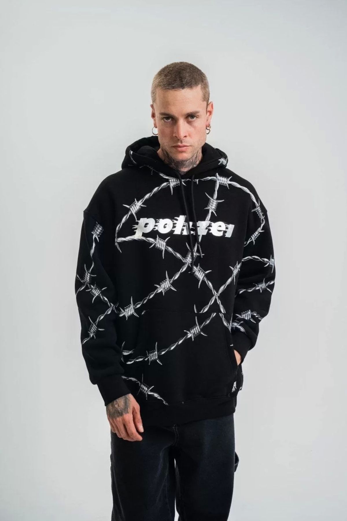 CVS Unisex Kapşonlu Varak ve Pano Baskılı SweatShirt- Siyah