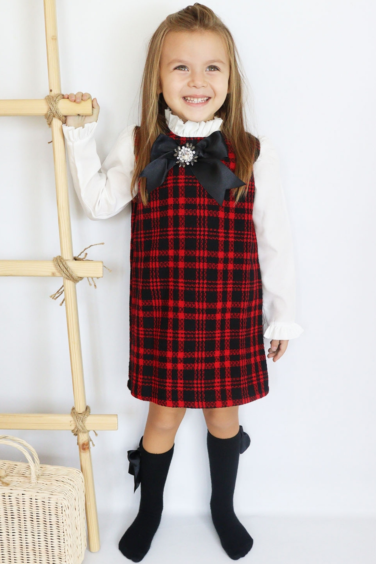 Parla Kids-Broșă roșie Vanessa pentru fete, rochie de Revelion cu mânecă lungă din Tweed 1
