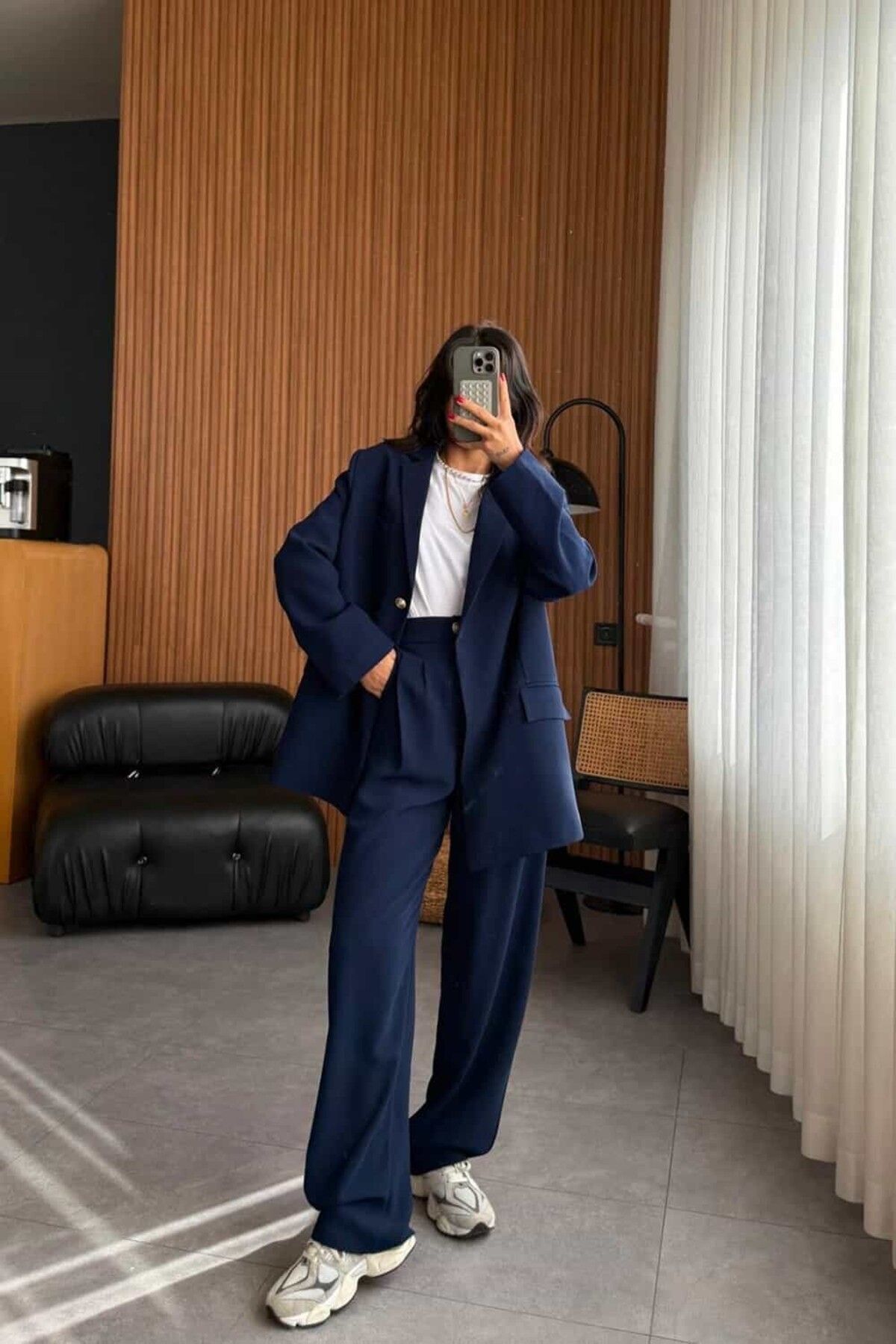 ByBensu Arma Düğme Detaylı Blazer Ceket - Lacivert