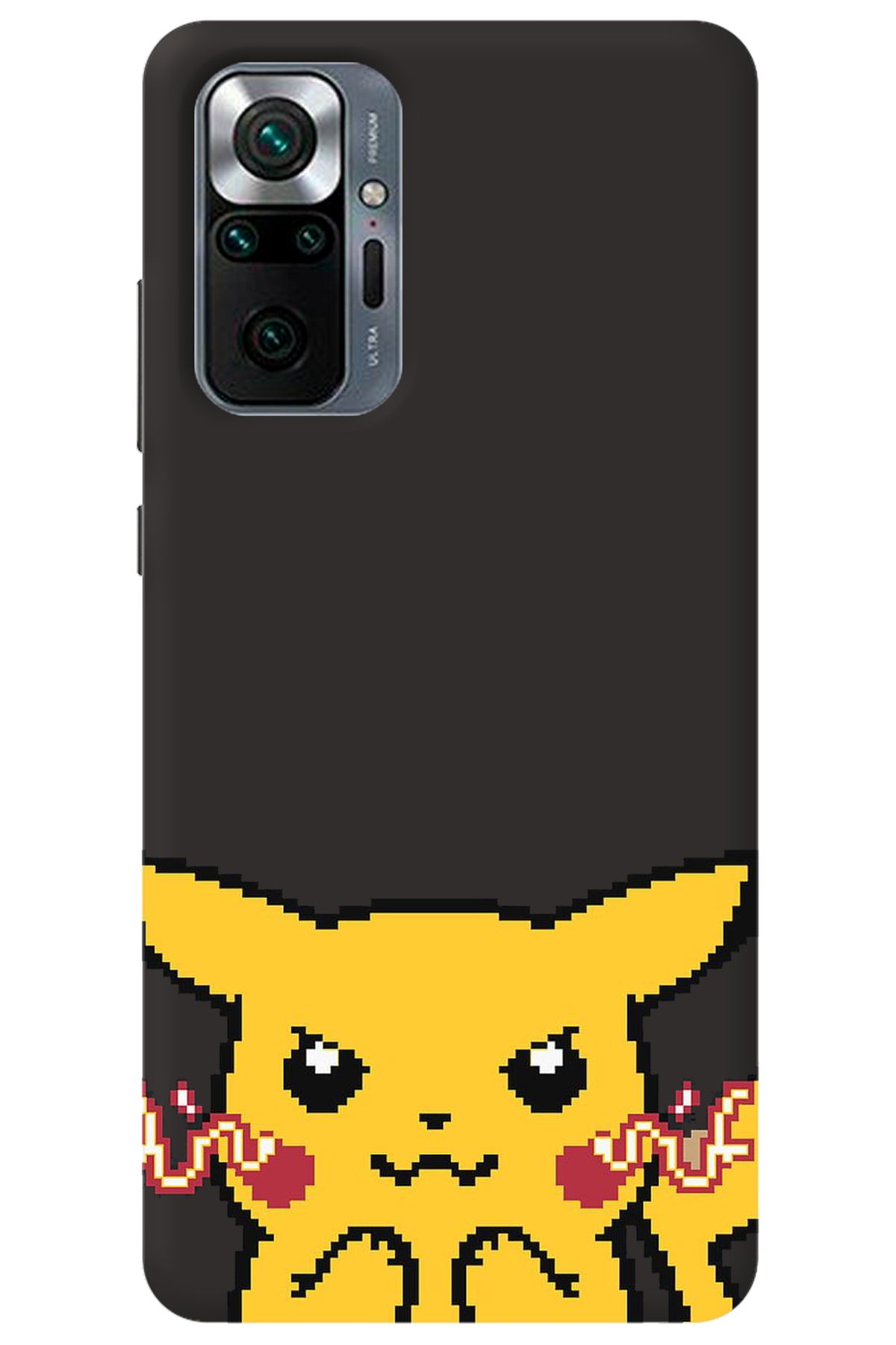 WANNA PROTECT Xiaomi Redmi Note 10 Pro Siyah İçi Kadife Pika Pixel Desenli Silikon Telefon Kılıfı