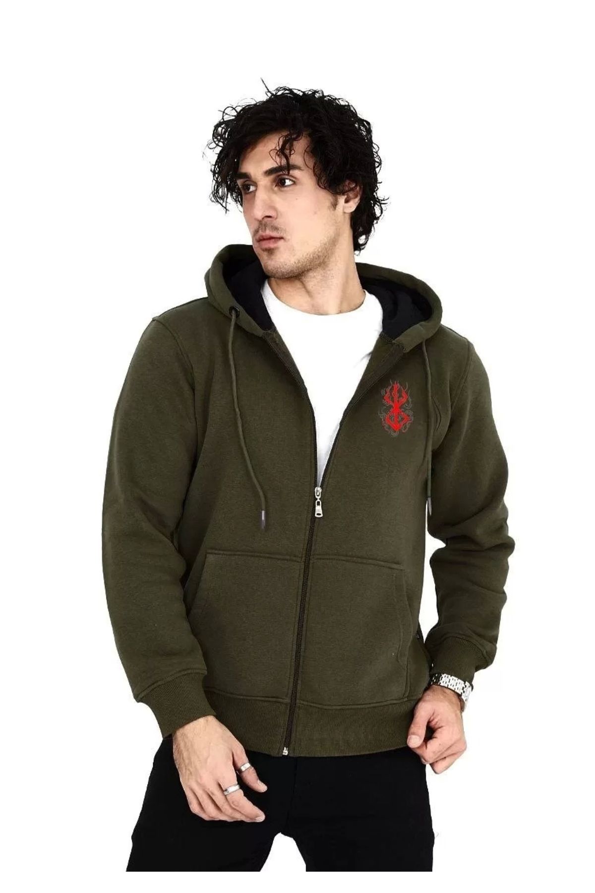 CVS Unisex Baskılı Tam Fermuarlı Kapşonlu SweatShirt - Haki