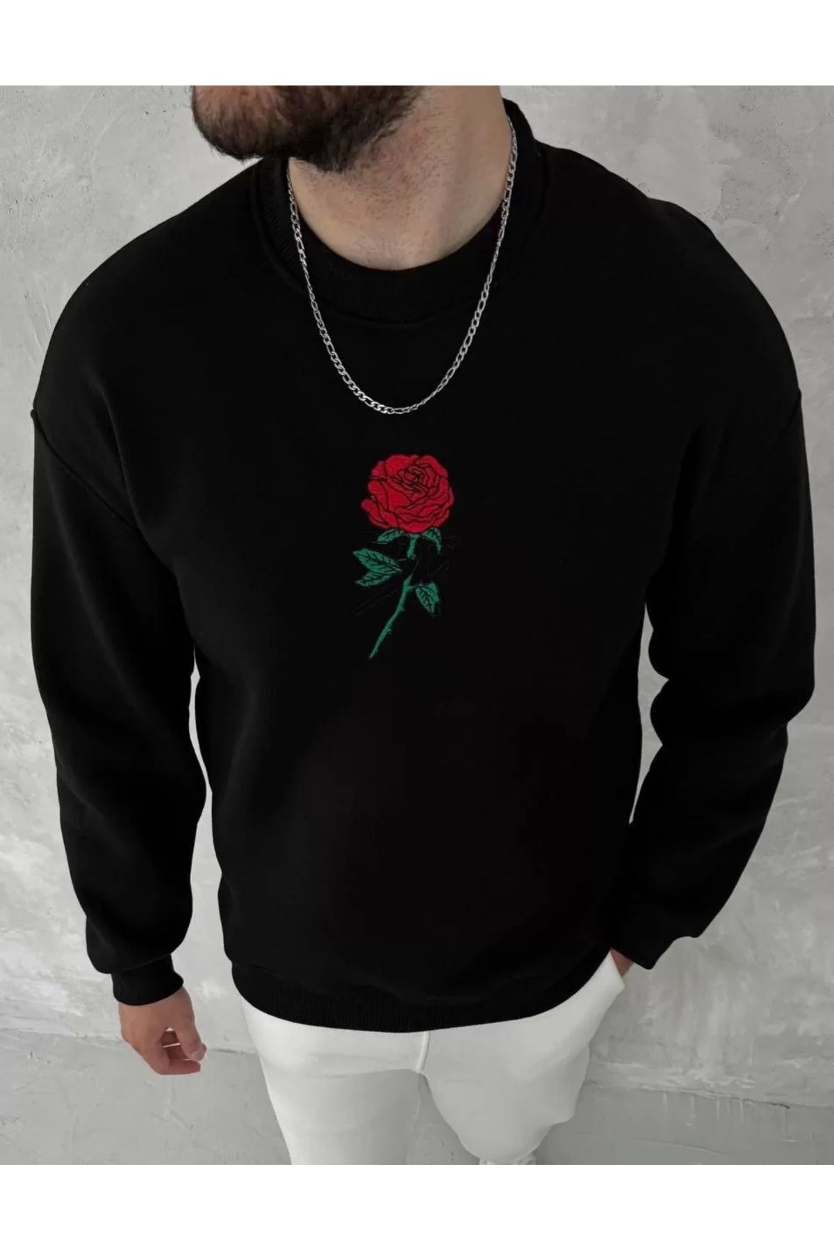 CVS Unisex Bisiklet Yaka Ön Ve Arka Baskılı SweatShirt - Siyah