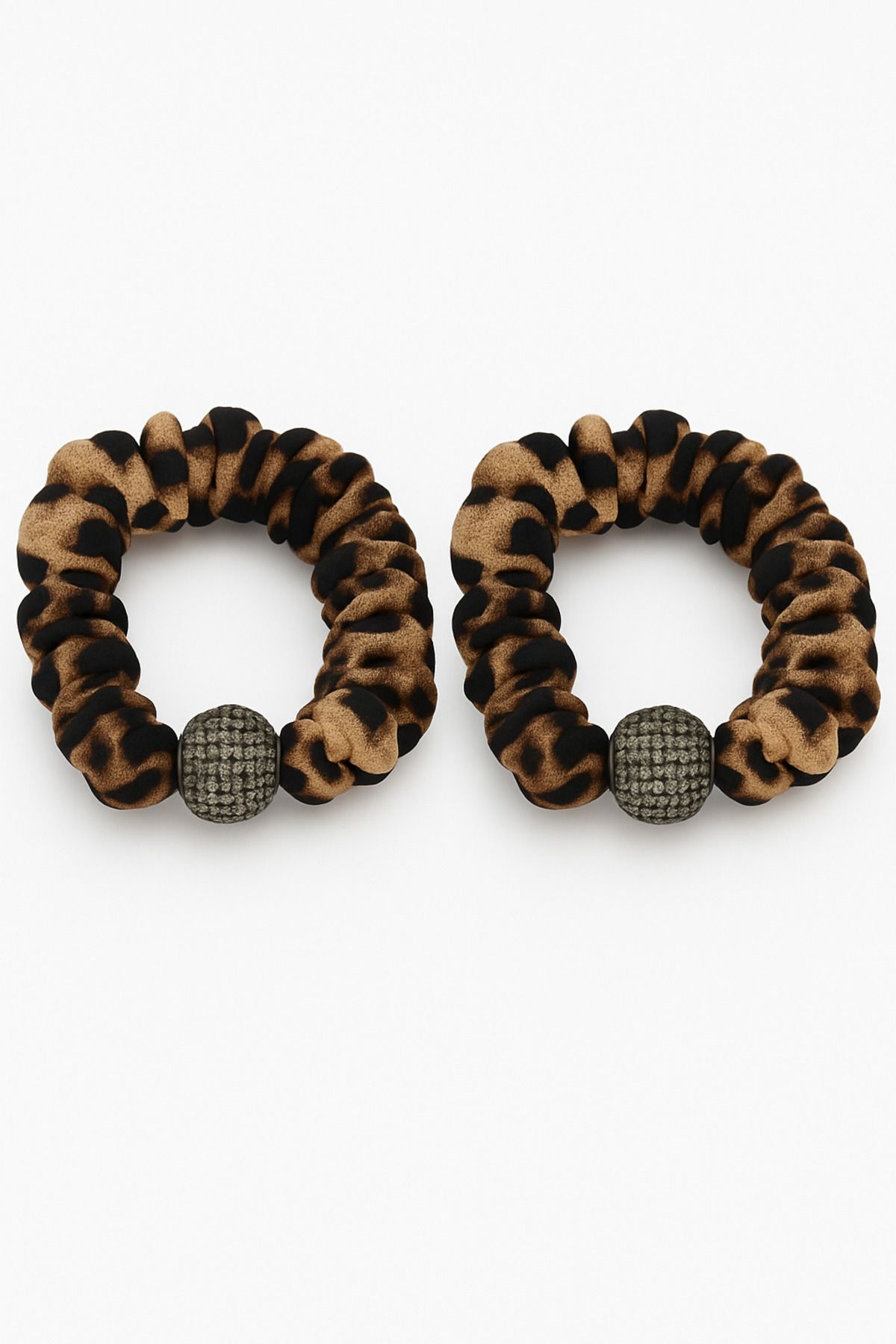 Çlk Accessories Premium Seri 2'li Taşlı Büzgülü Leopar Desenli Lastik Toka 1019