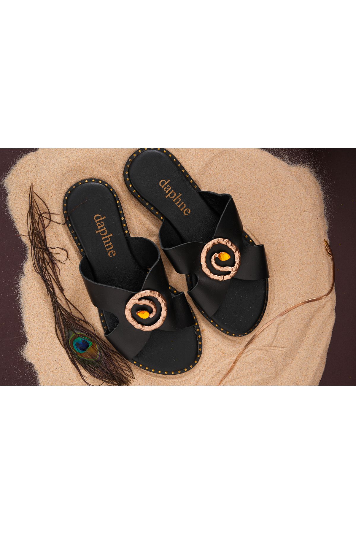DaphneSandals Hakiki Deri Siyah Kadın Terlik - 5412