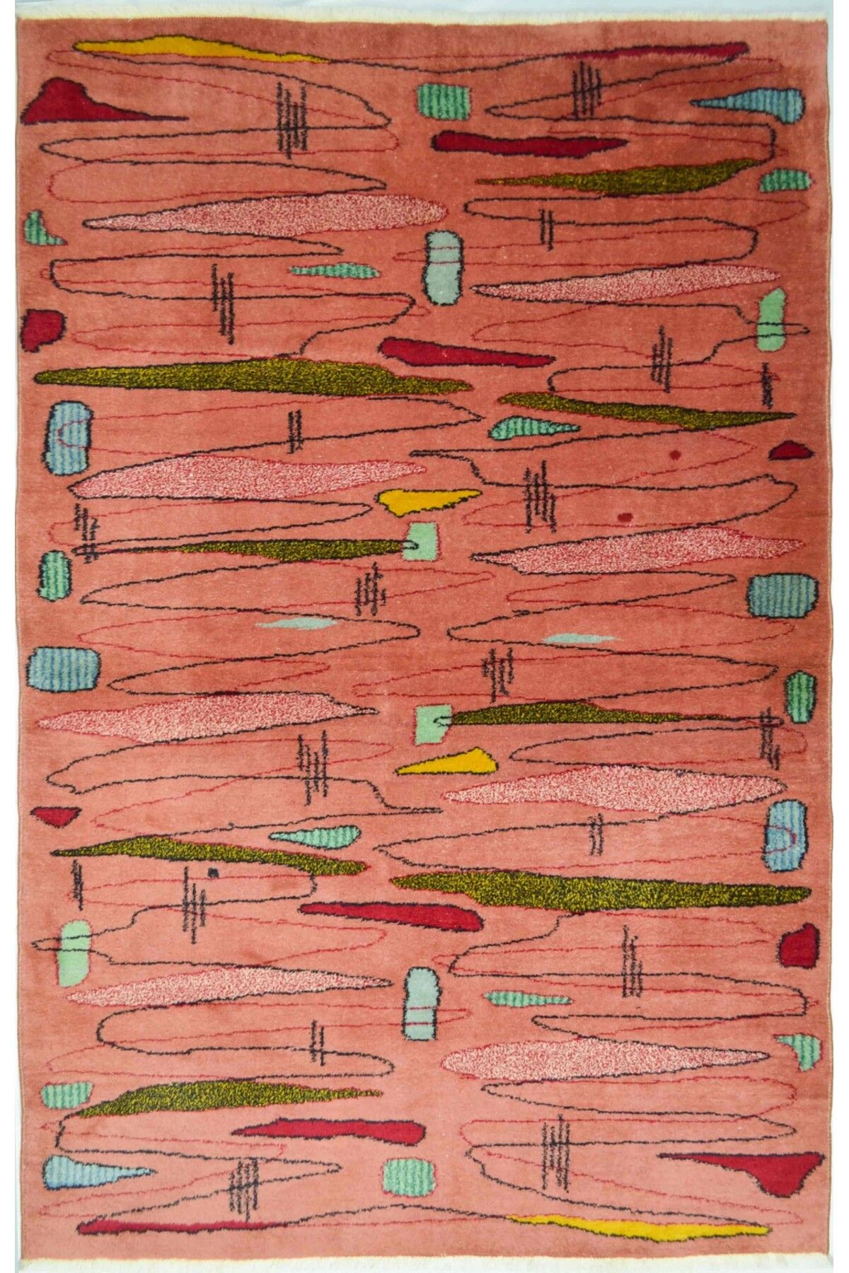 Handmade Zeki Müren Tasarımı Pembe Renk ve Geometrik Desenli Isparta Halısı 123x211 cm (2.60 m²)