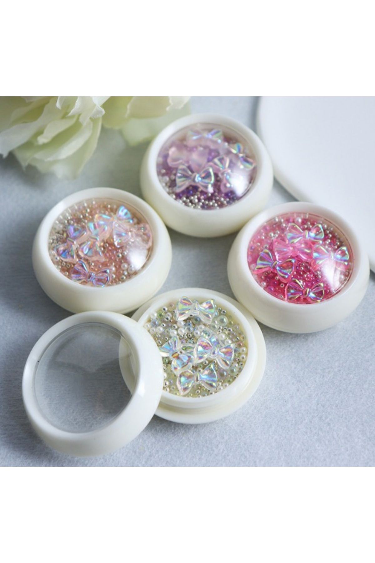 Beauty Box 4 Kutu Holografik Kurdele ve Boncuk Luxurious Nail Charms Tırnak Süsleri Nail Art Nail Charms