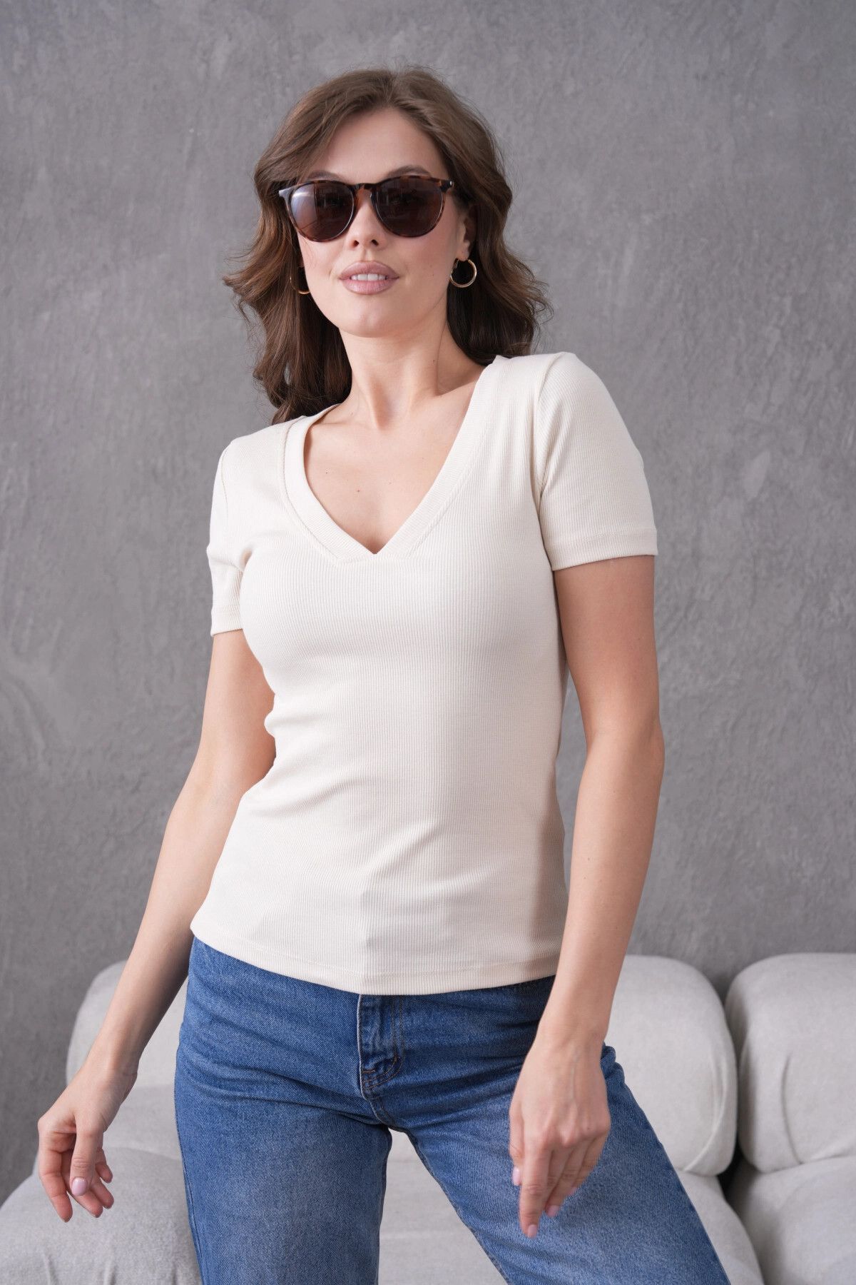 Park Karon V Yaka Likralı Slim Fit Basic T-Shirt