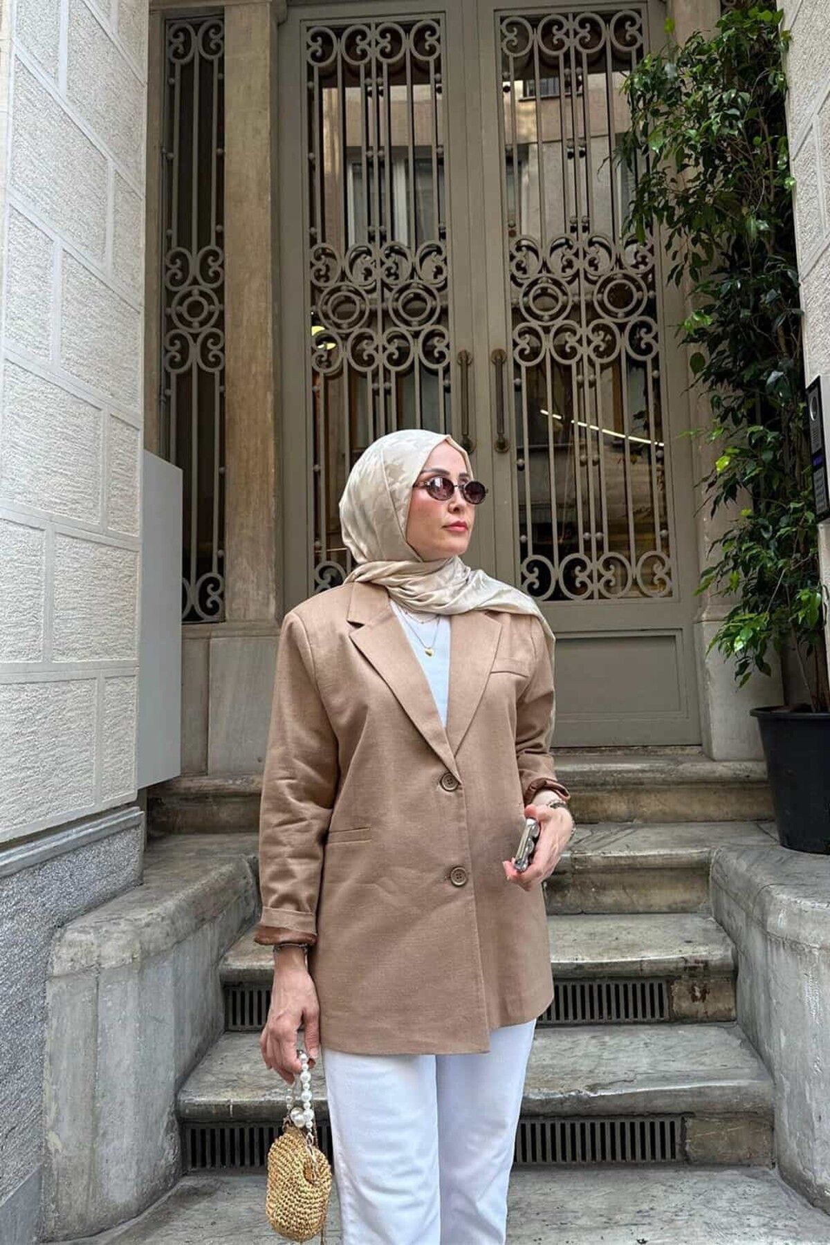 ByBensu Blazer Keten Ceket - Kahve