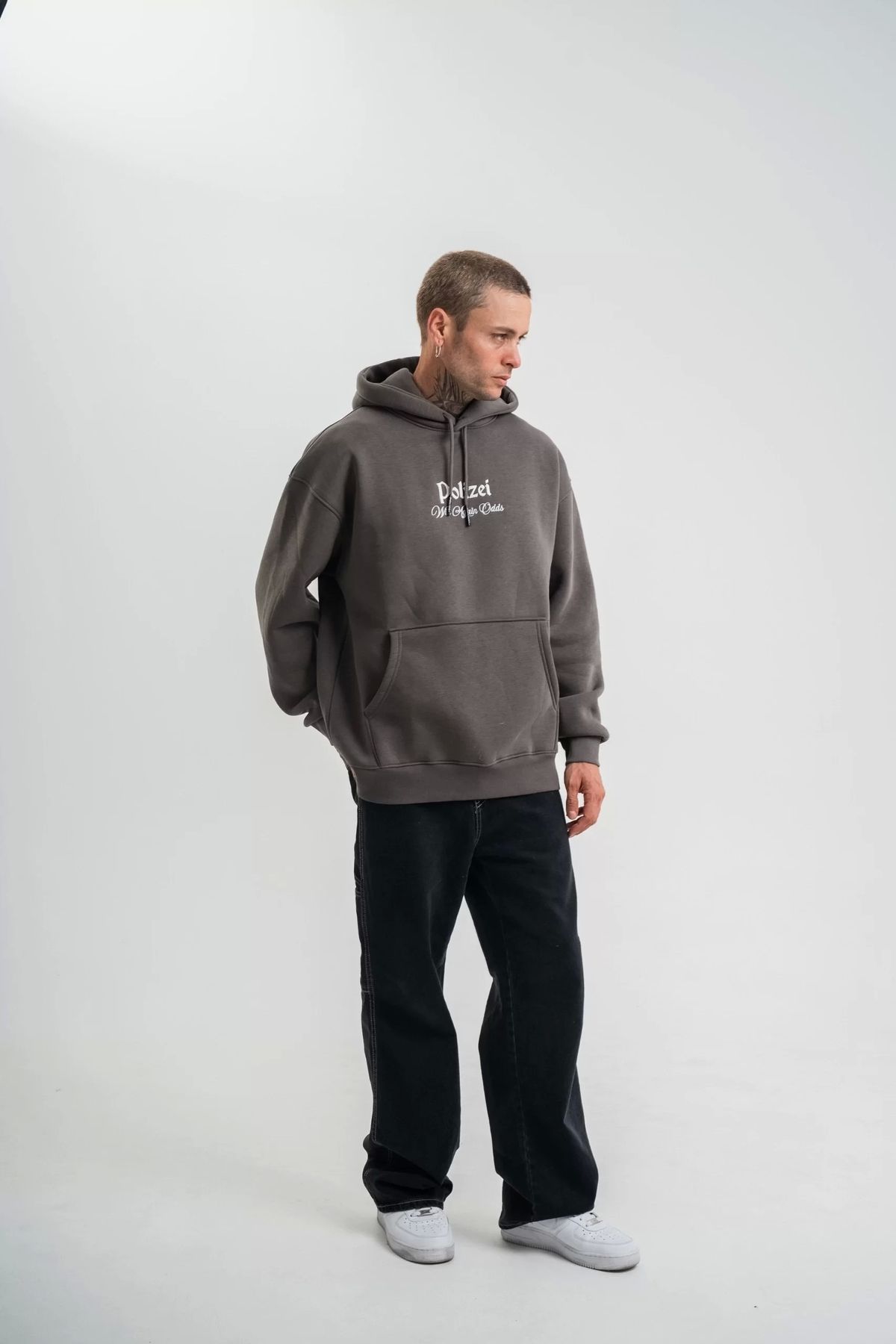 CVS Üç İplik Kapşonlu Dijital Patchli SweatShirt - Füme