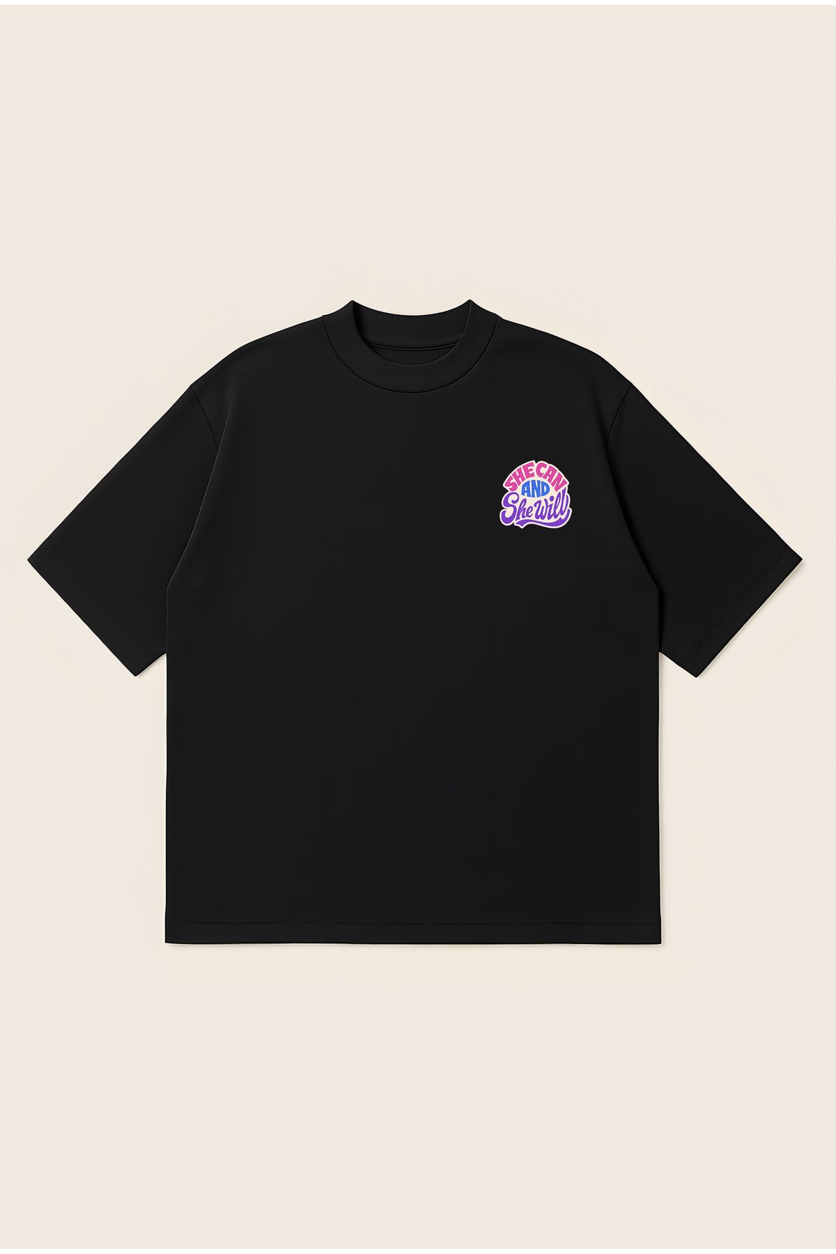 Moon Dancer She Can Unisex Oversize Baskılı Boxy Fit Kalın Kumaşlı T-shirt