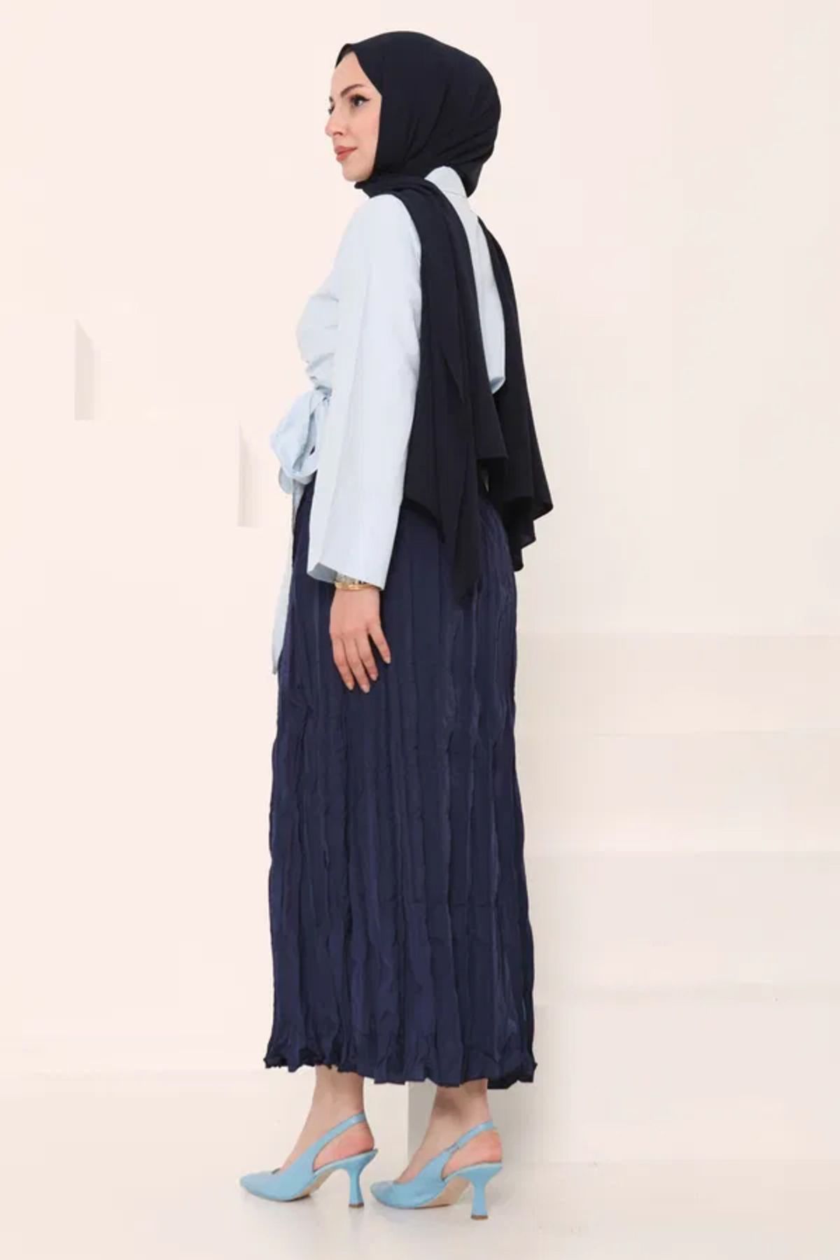 Butik Beli Lastikli Kırışık Etek - 27013
