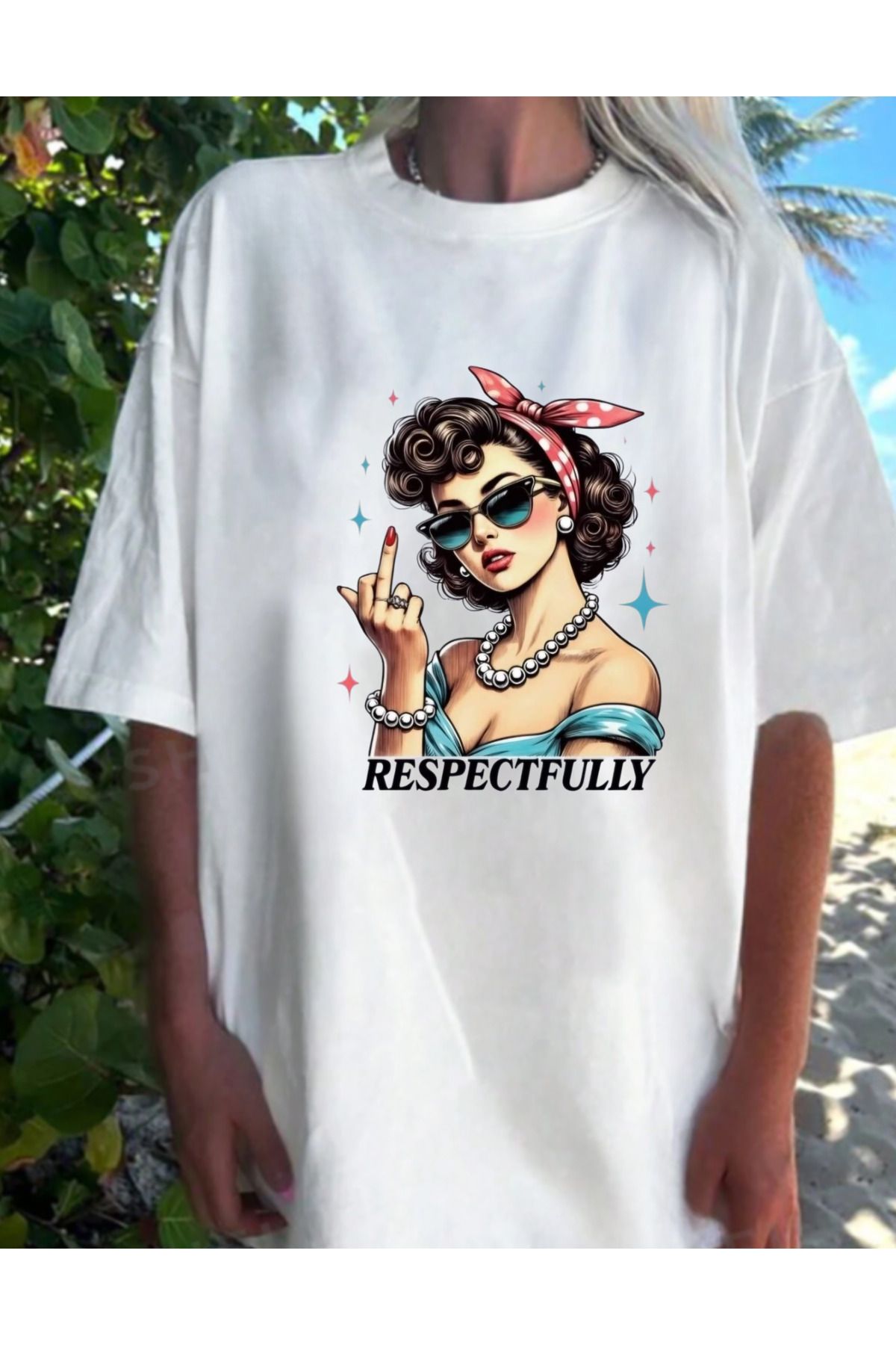 AEMİ Unisex Respectfully Baskılı %100 Pamuk Oversize T-shirt