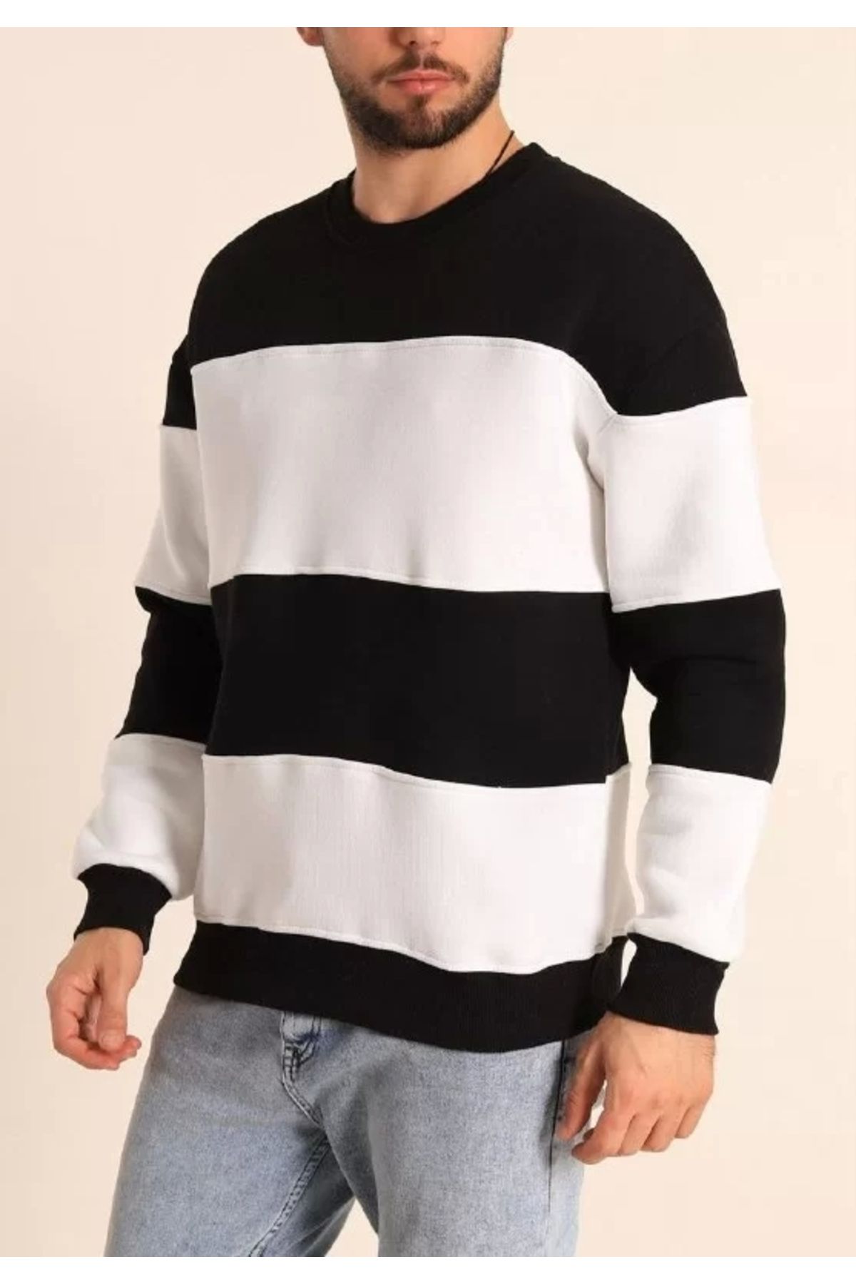 CVS Parçalı Bisiklet Yaka Baskılı SweatShirt - Siyah