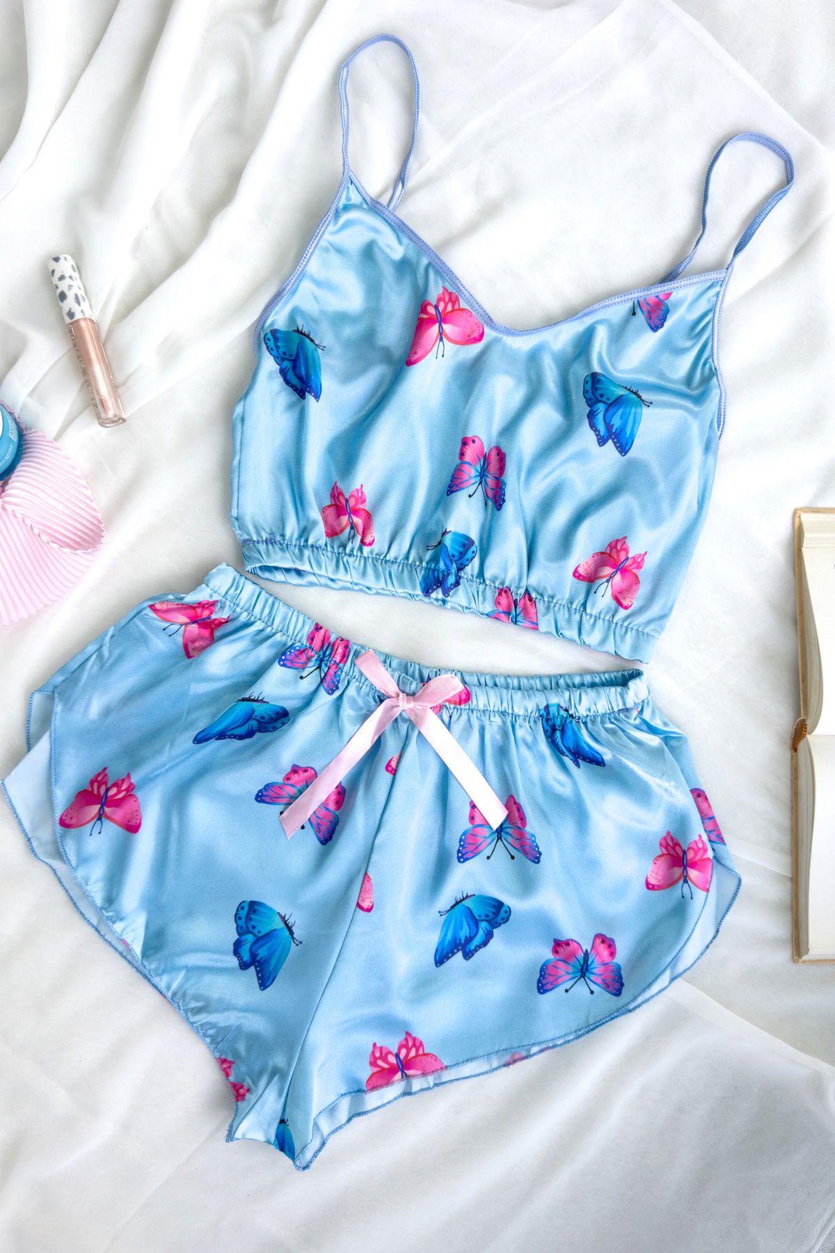 G&H UNDERWEAR Kelebek Desenli Mavi Pijama Takımı