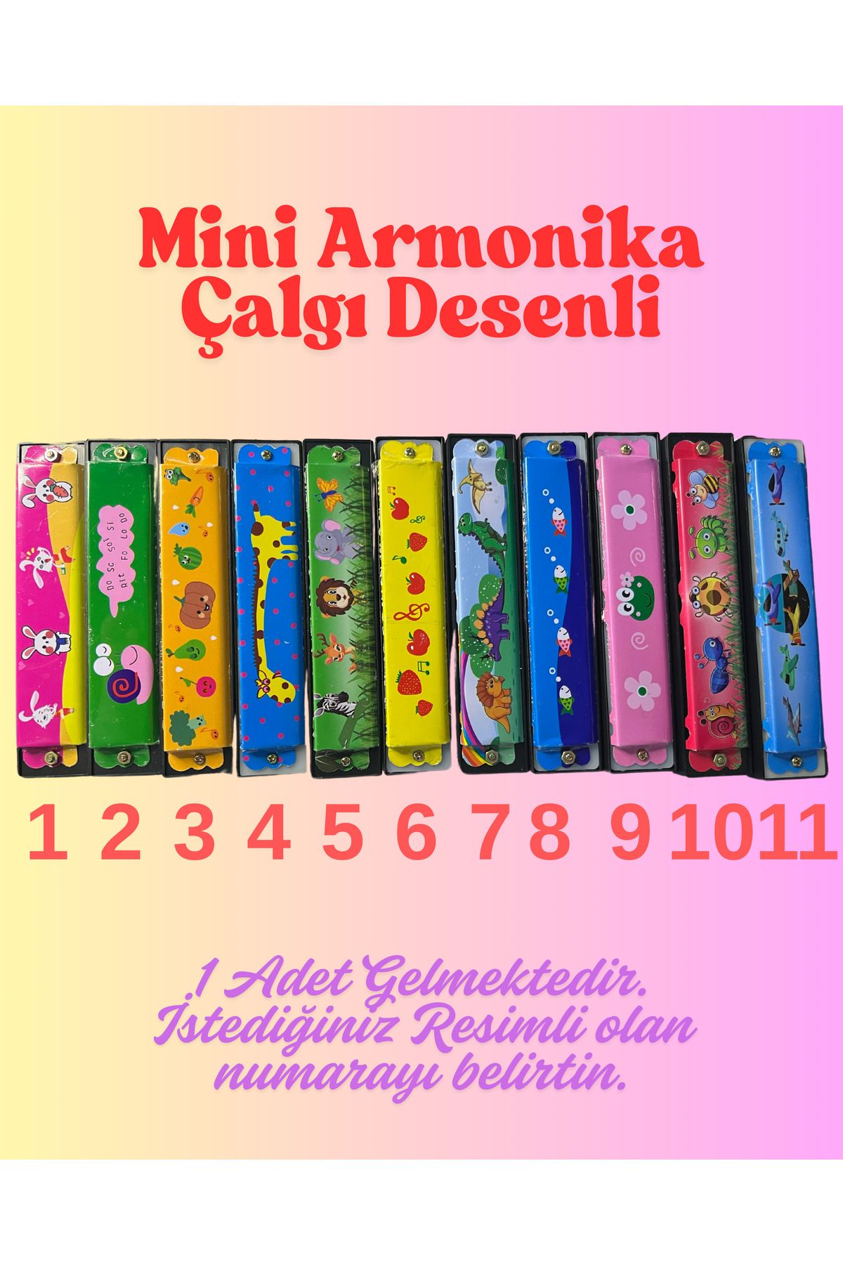 Antin Kuntin Armonika Resimli Renkli Mini Çalgı Oyuncak Hediyelik Eşya