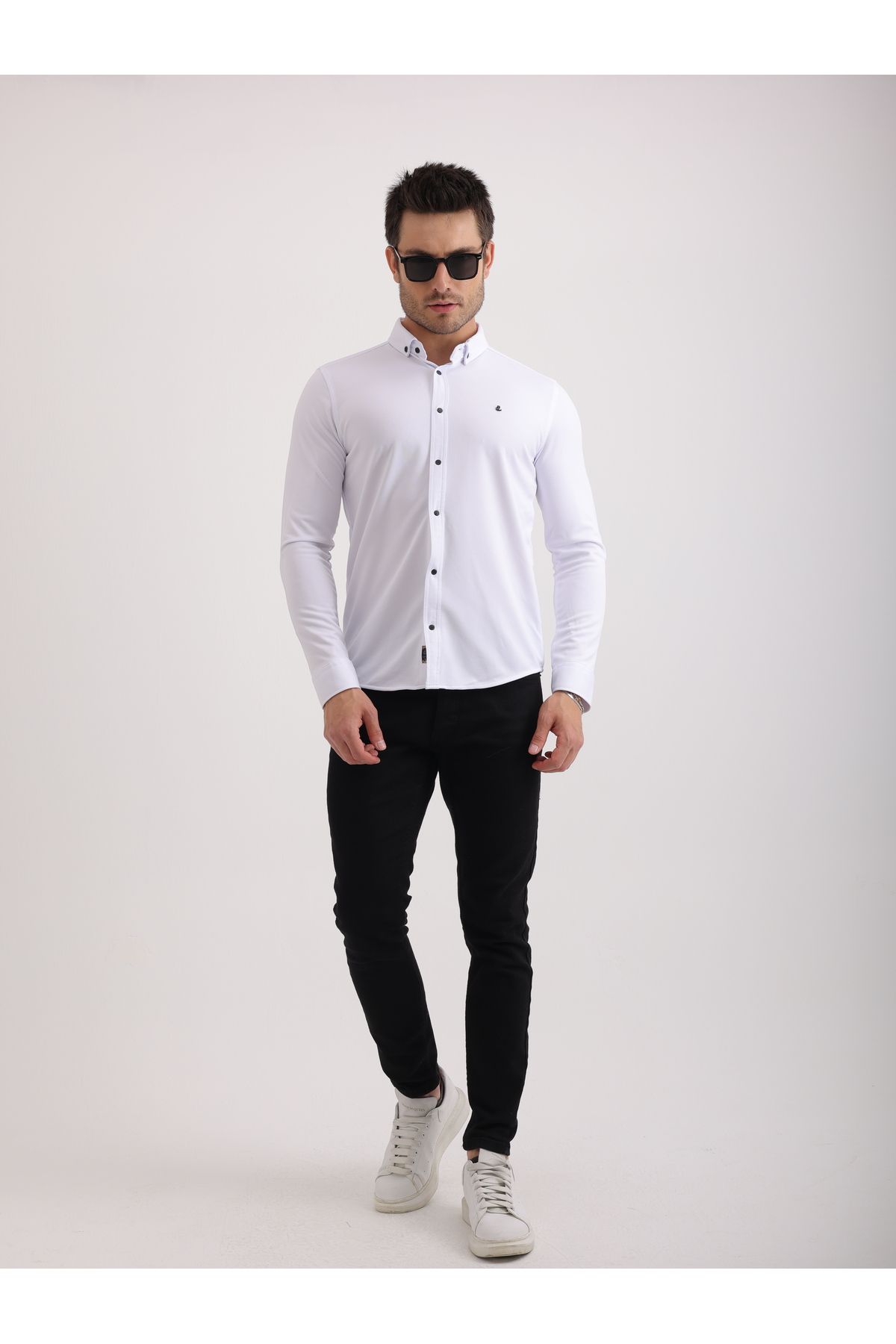 Sabe Erkek Slim Fit Beyaz Likralı Örme Duble Kumaş