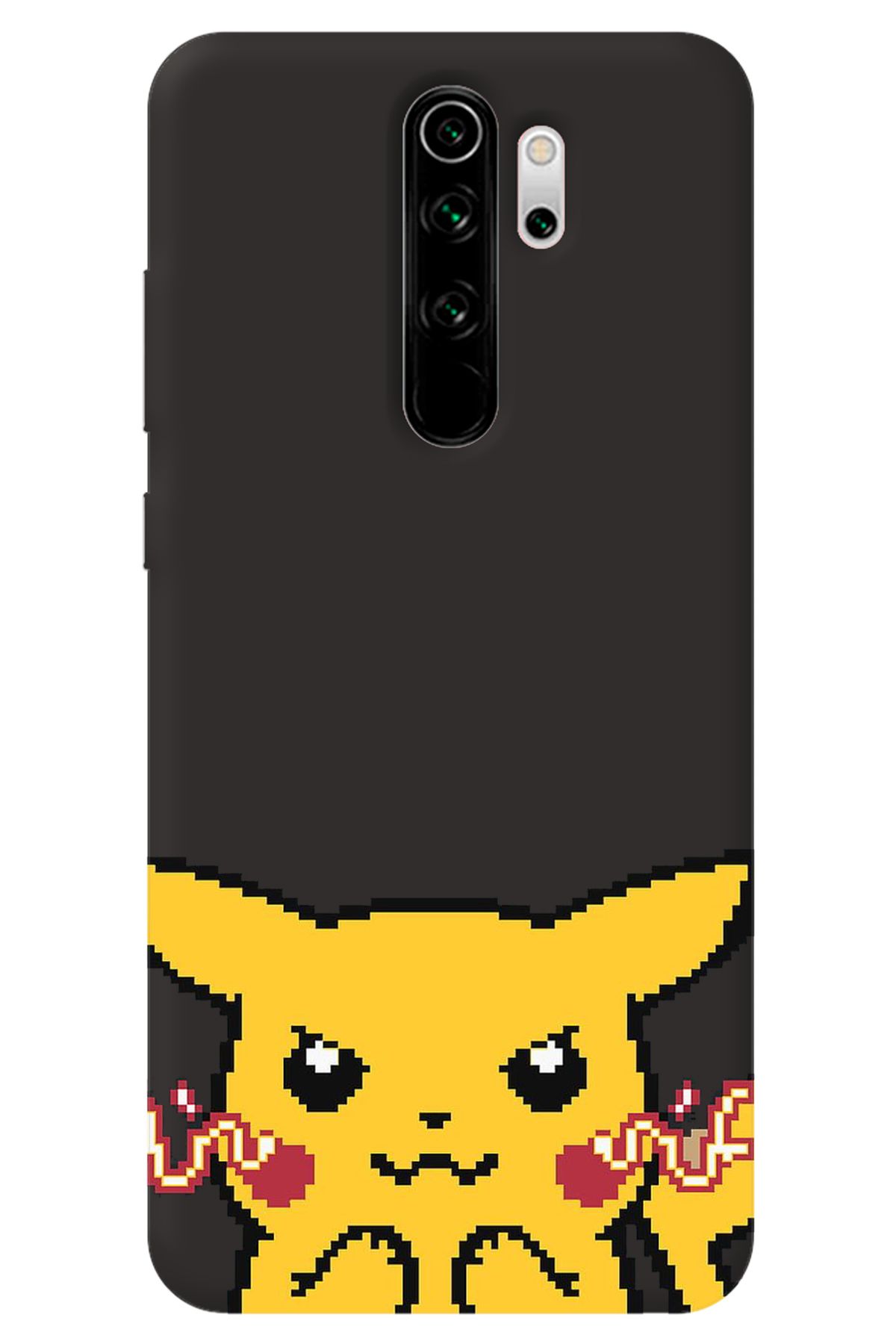 WANNA PROTECT Xiaomi Redmi Note 8 Pro Siyah İçi Kadife Pika Pixel Desenli Silikon Telefon Kılıfı