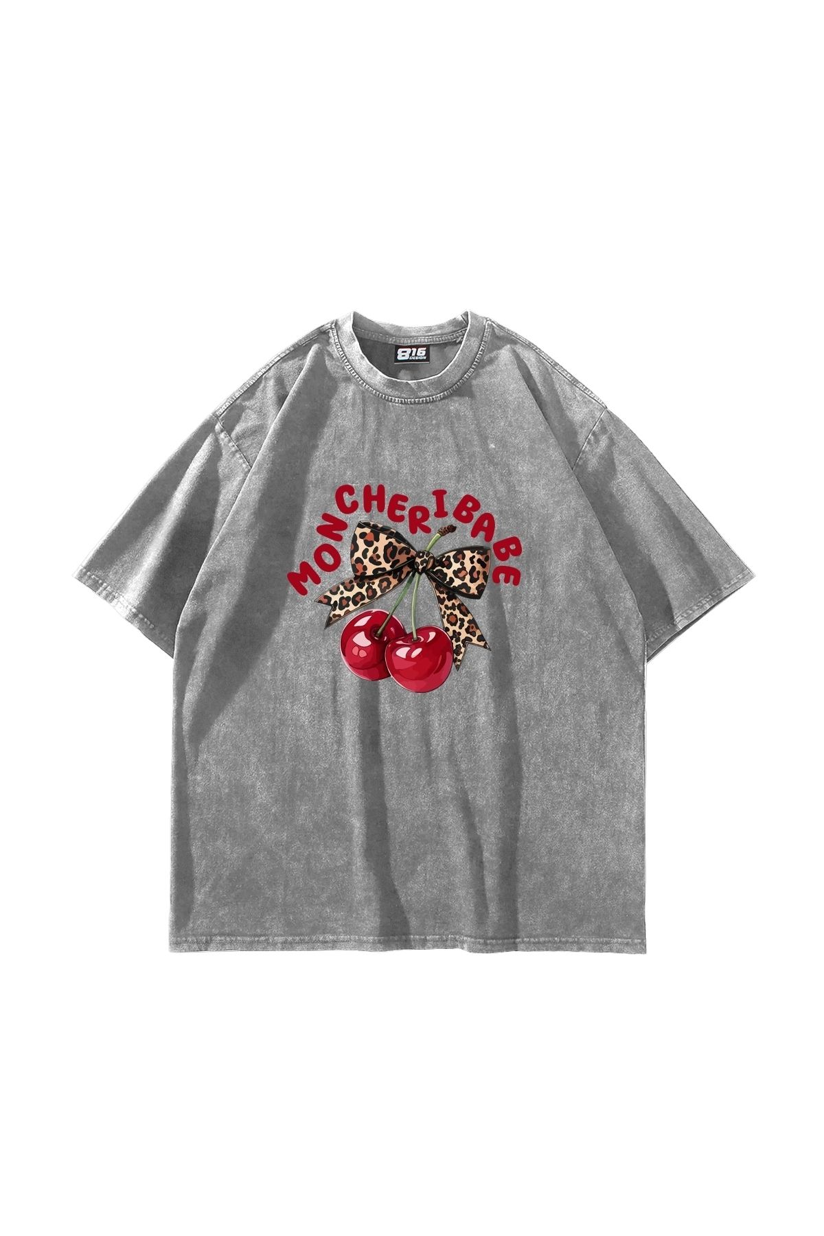 Sekizbiraltı Mon Cherie Baskılı Oversize Unisex Yıkamalı Beyaz Tshirt