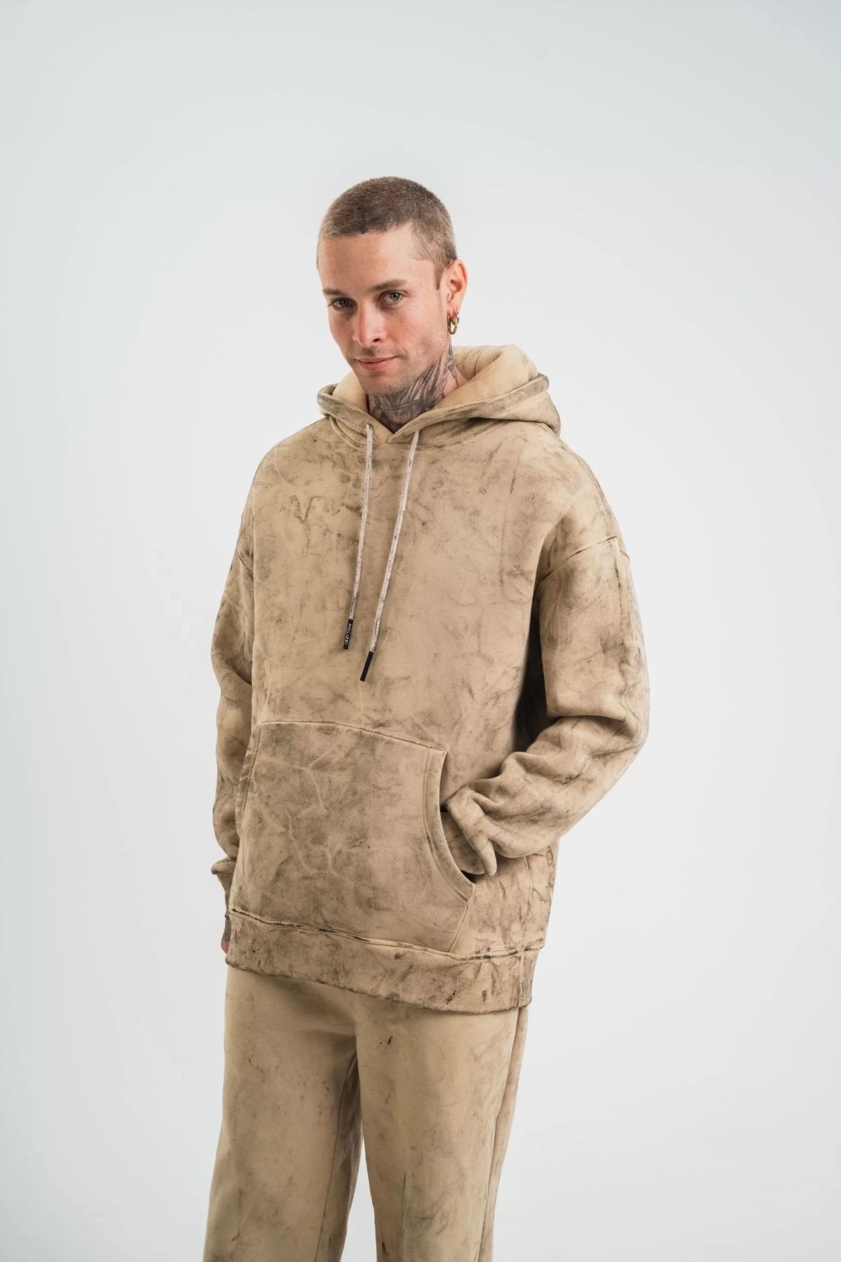 CVS Unisex Double Oversize Kapşonlu Yıkamalı SweatShirt - Bej