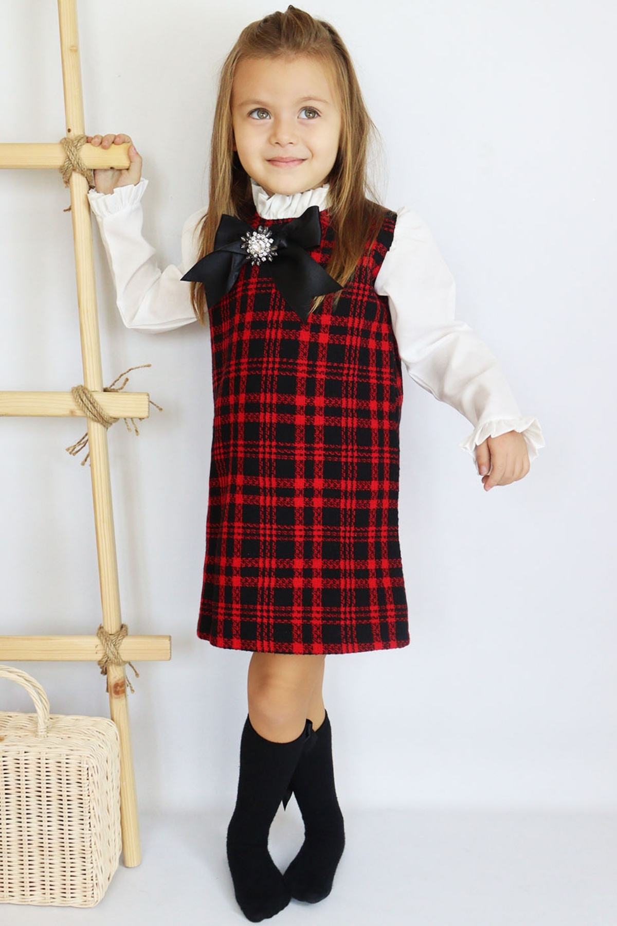 Parla Kids-Broșă roșie Vanessa pentru fete, rochie de Revelion cu mânecă lungă din Tweed 3