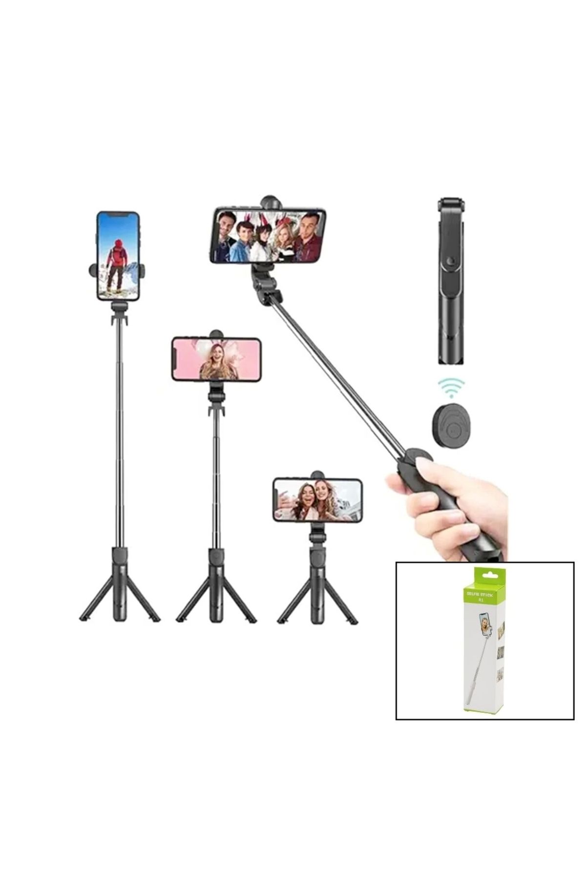 STOREMAX SİYAH SELFİ ÇUBUK - TRİPOD AYAKLI 57CM UZAYAN-KISALAN SAPLI + 10CM =67CM (5047)