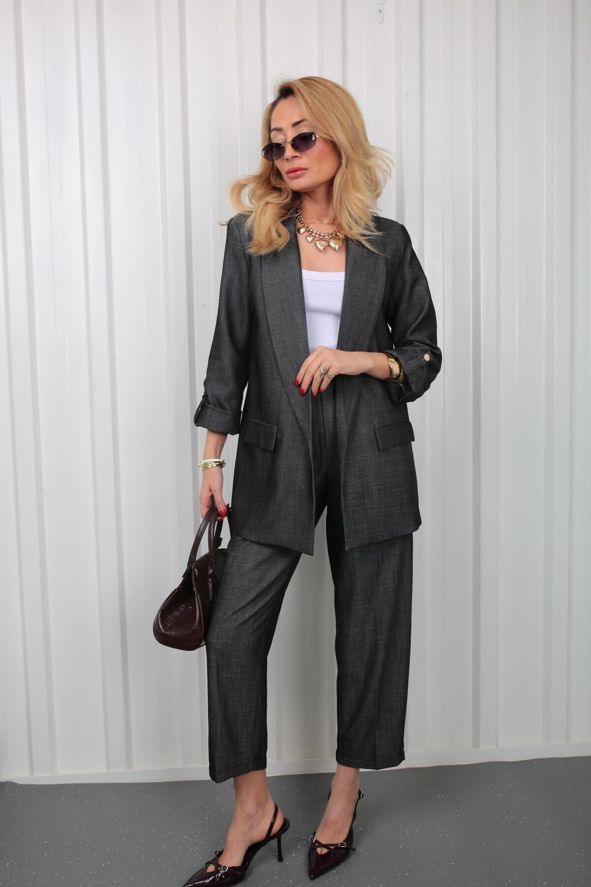 NO33 Füme Duble Paça İnce Denim Kumaş Pantolon