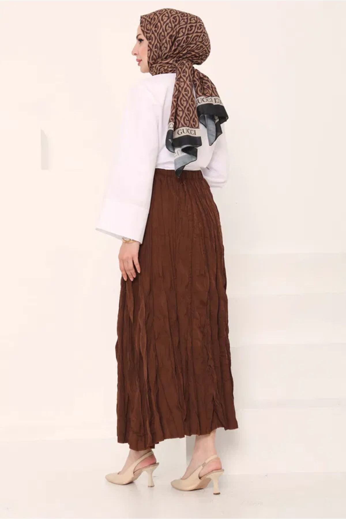 Butik Beli Lastikli Kırışık Etek - 27013