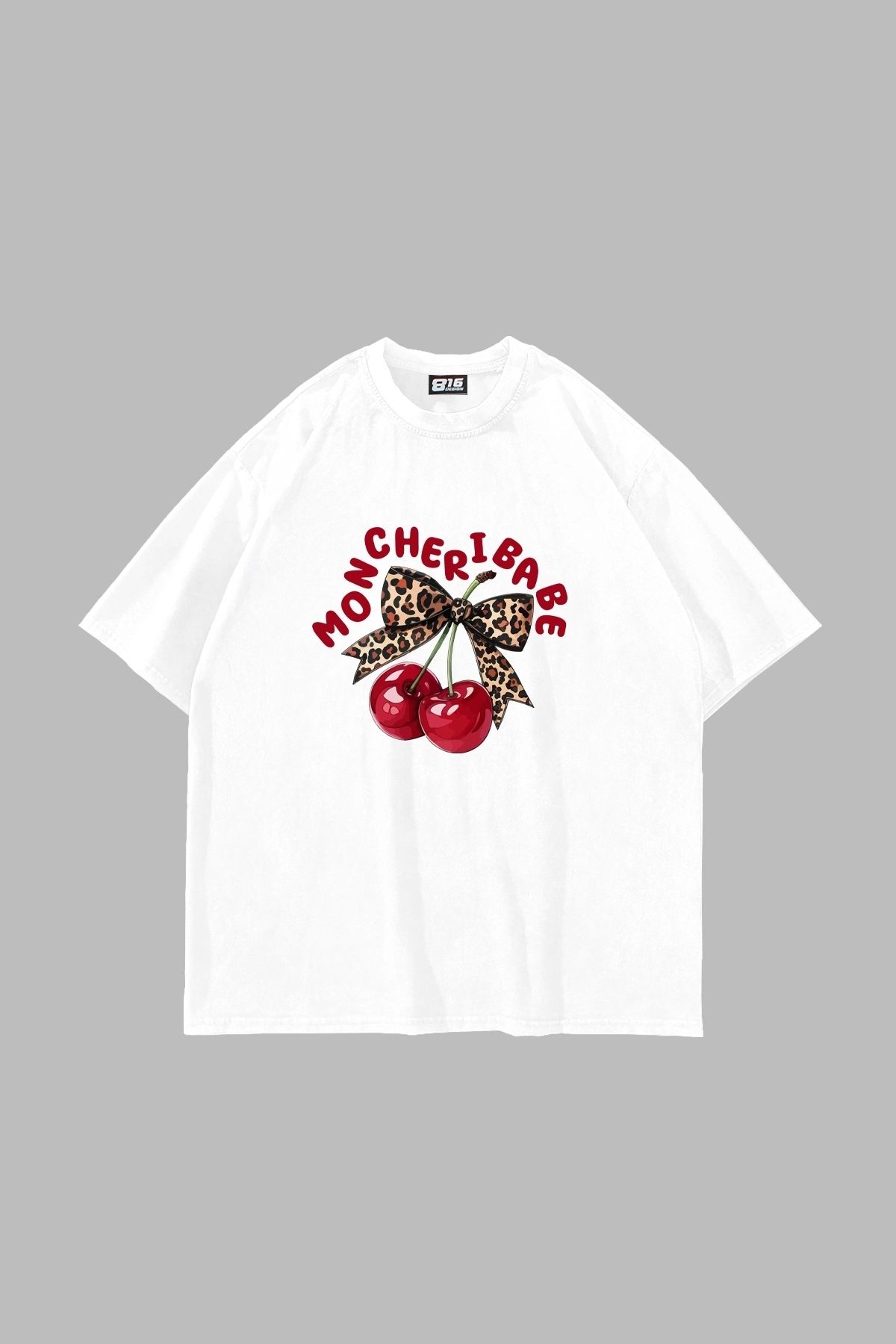 Sekizbiraltı Mon Cherie Baskılı Oversize Unisex Beyaz Tshirt