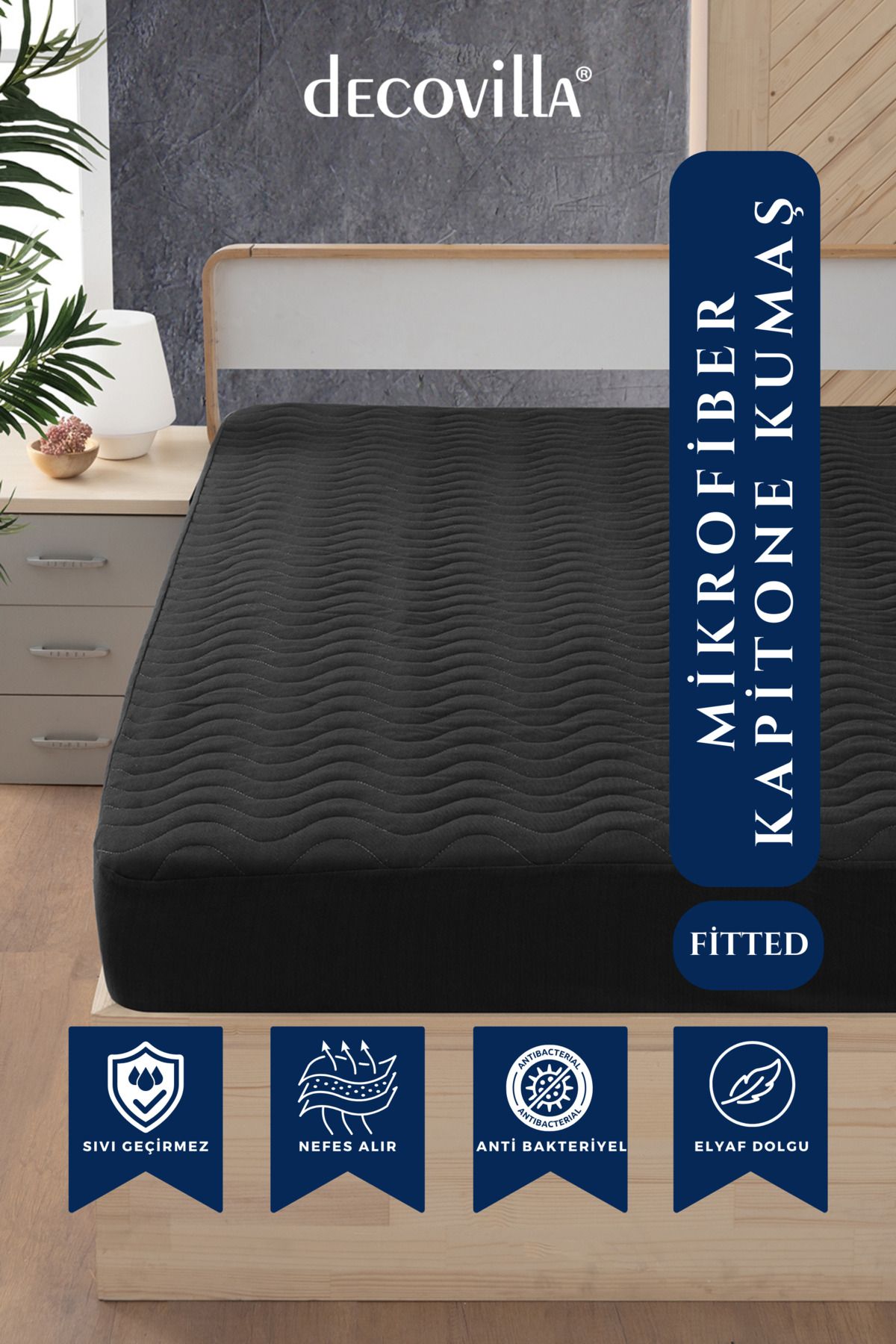 Micro Kapitone Fitted Full Kenar Su Sıvı Geçirmez Yatak Koruyucu Alez Çarşaf Kömür Gri
