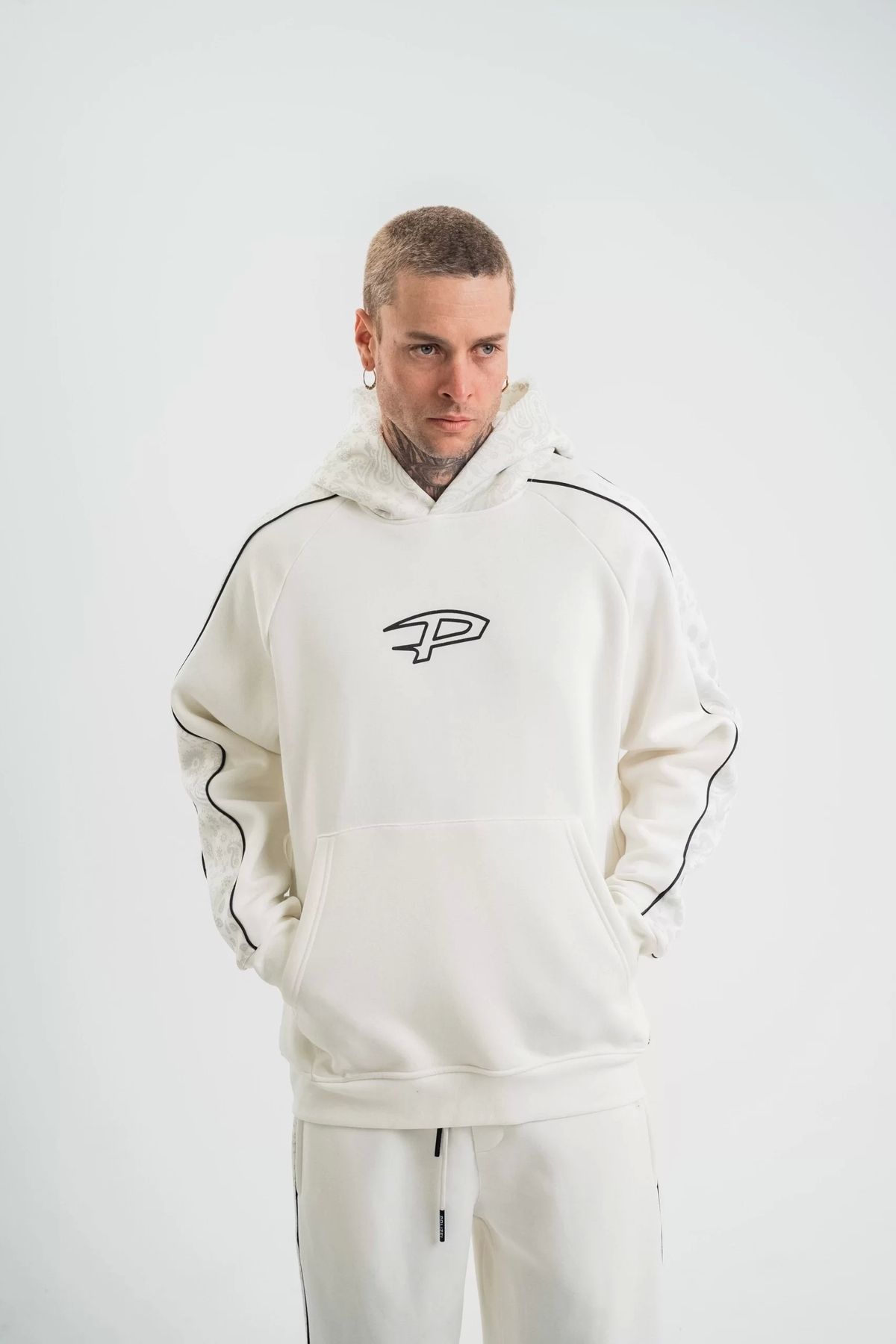 CVS Uzun Kol Kapşonlu Ara Biyeli SweatShirt - Beyaz