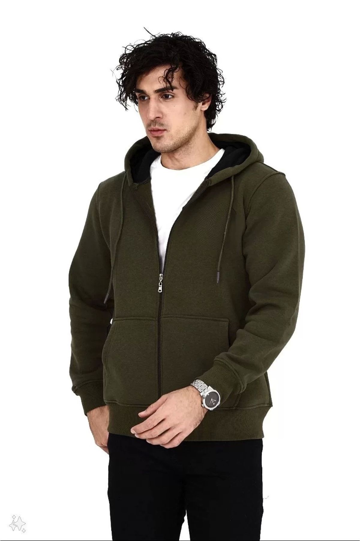 CVS Unisex Tam Fermuarlı Kapşonlu SweatShirt - Haki