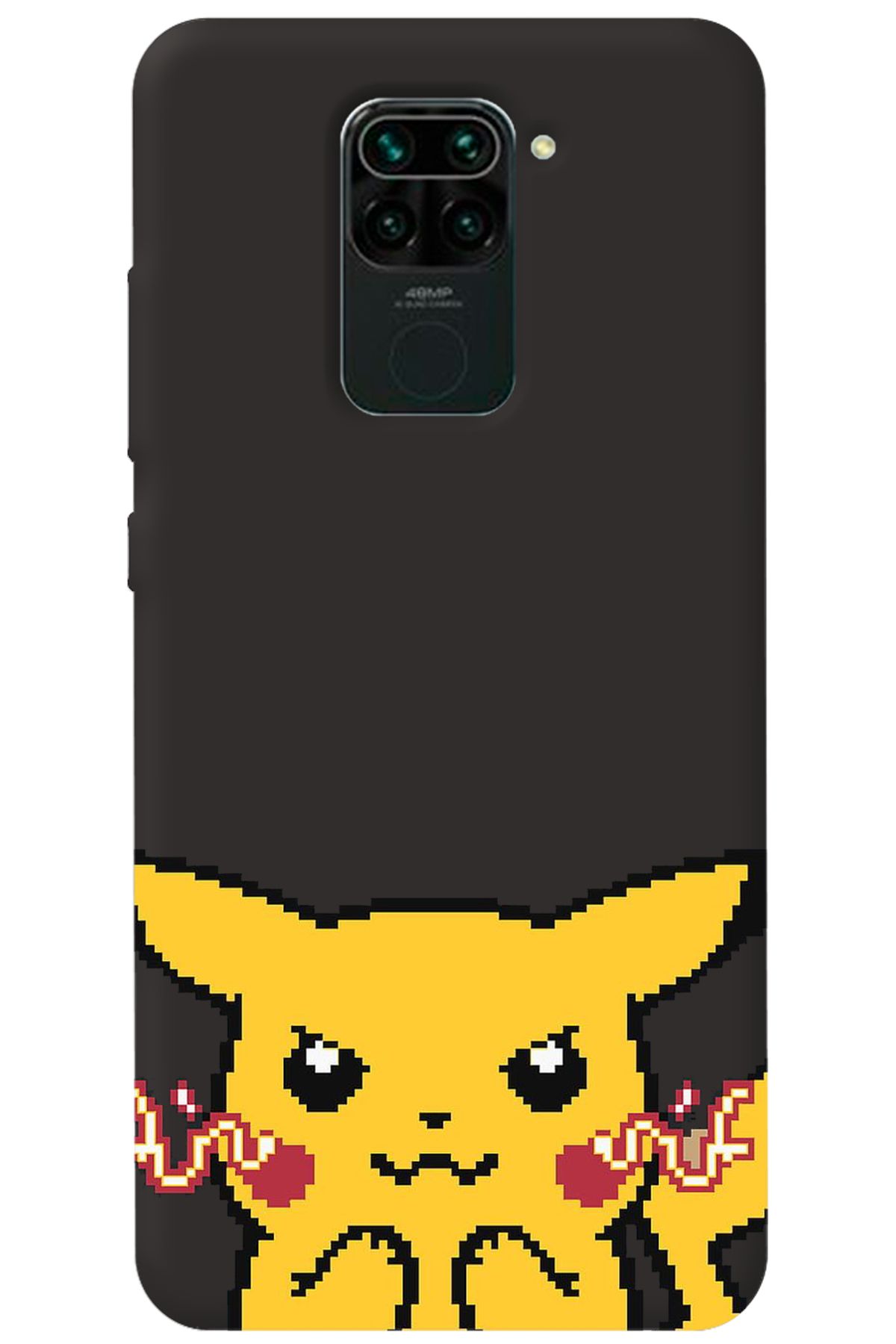 WANNA PROTECT Xiaomi Redmi Note 9 Siyah İçi Kadife Pika Pixel Desenli Silikon Telefon Kılıfı