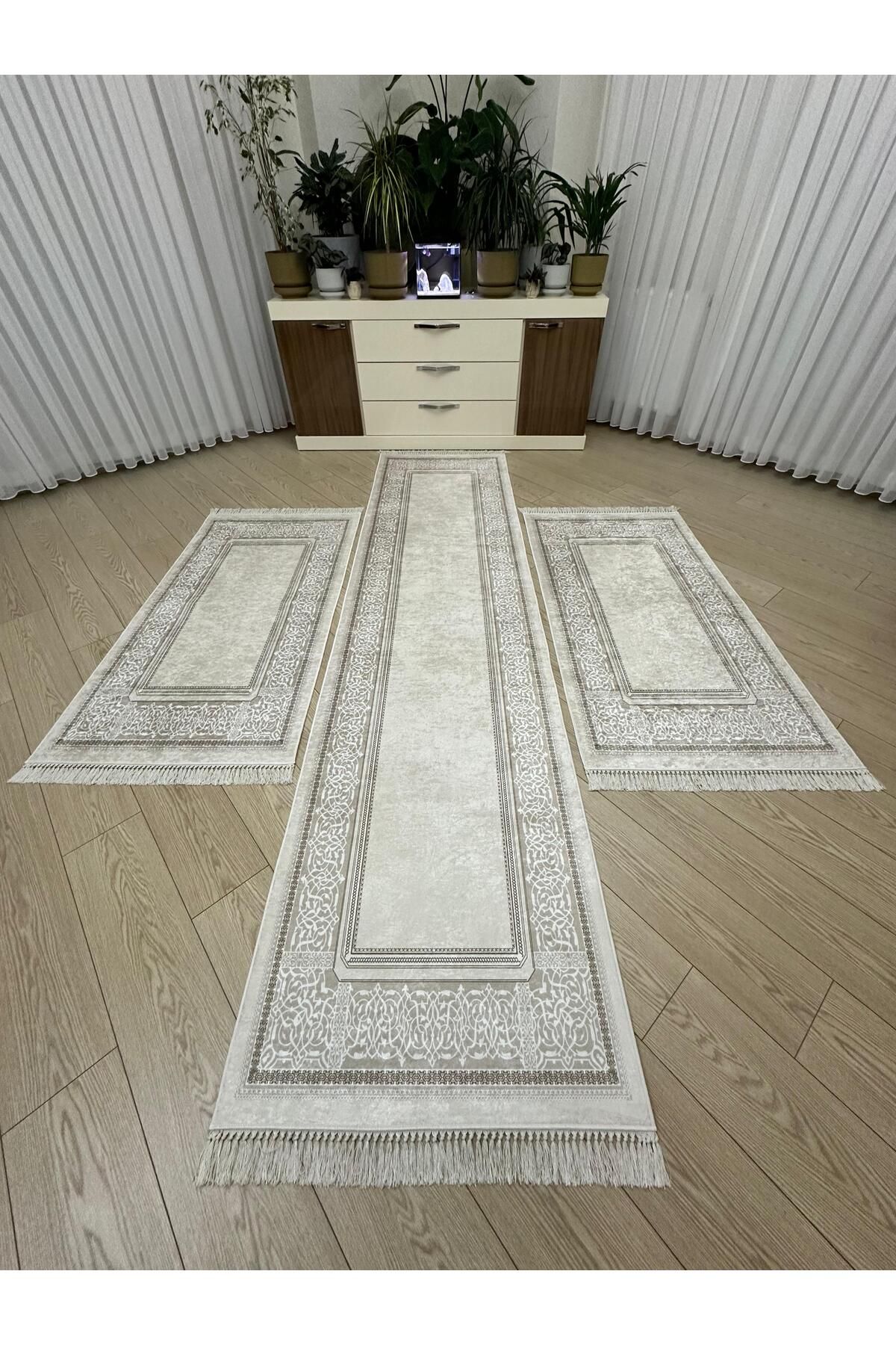 MODKLAS Kaymaz Taban 3 'lü Yatak Odası Halı Takımı 2 Adet 80x150 cm 1 Adet 80x300 cm