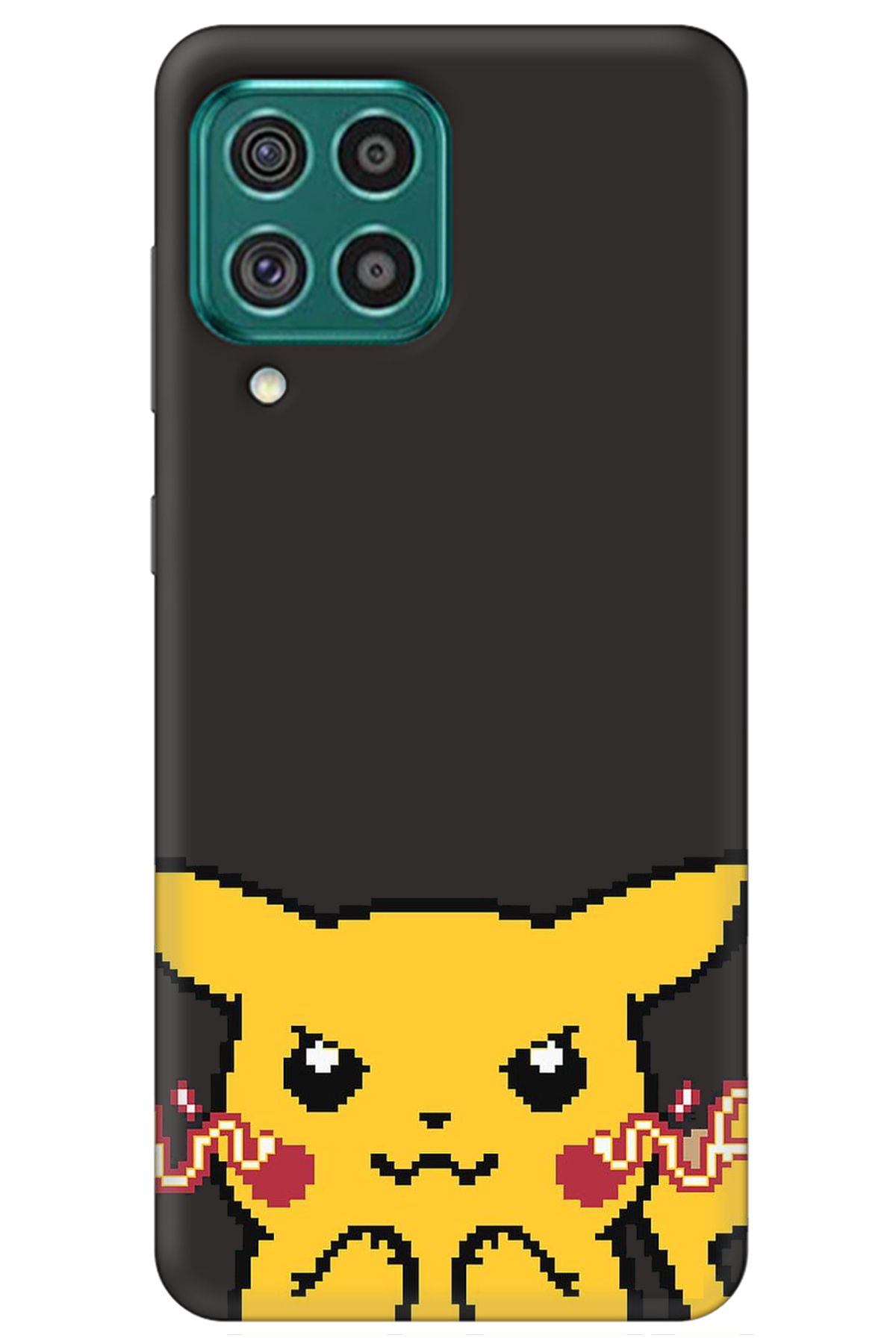 WANNA PROTECT Samsung M22 Siyah İçi Kadife Pika Pixel Desenli Silikon Telefon Kılıfı