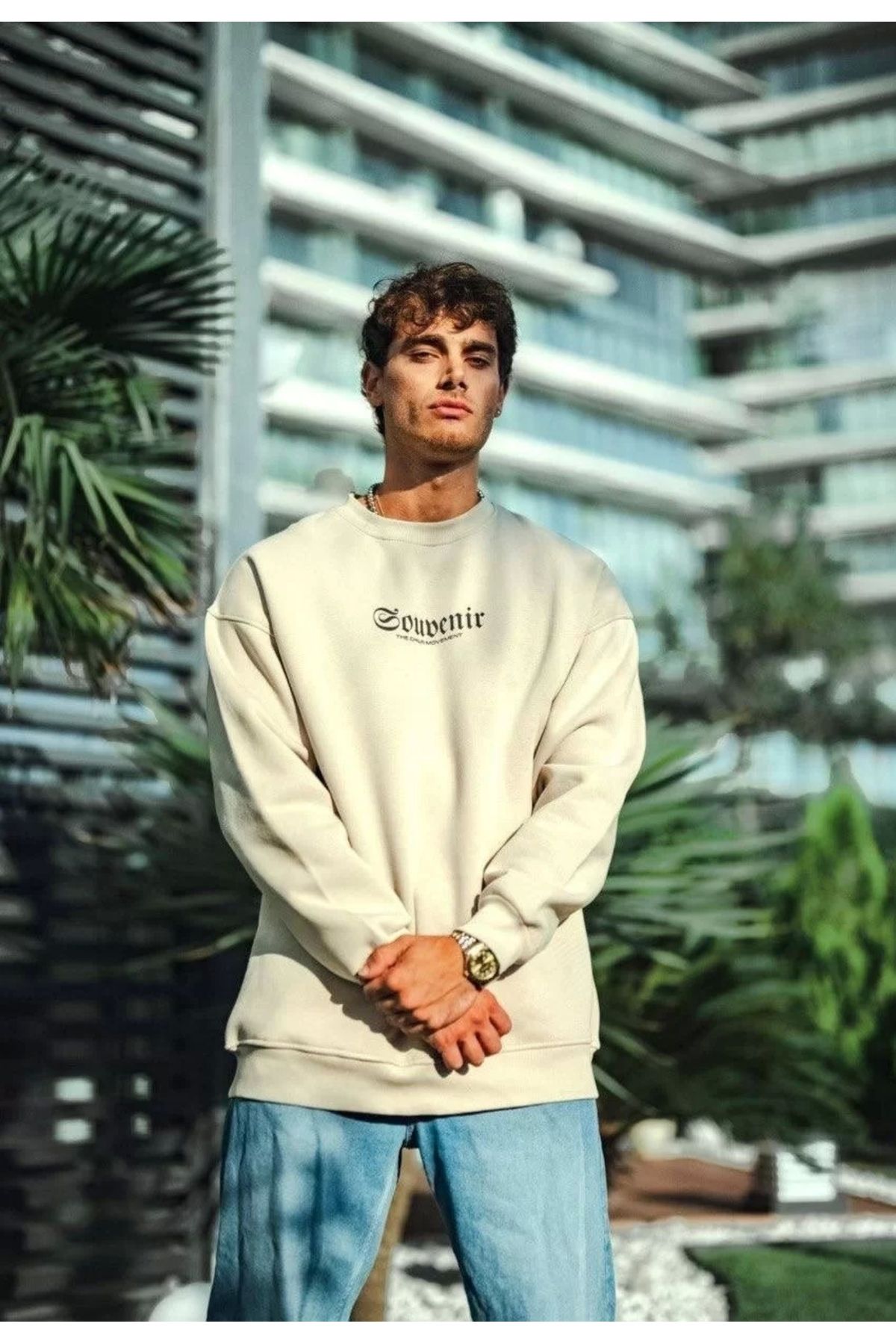 CVS Oversize Bisiklet Yaka Baskılı SweatShirt - Beyaz
