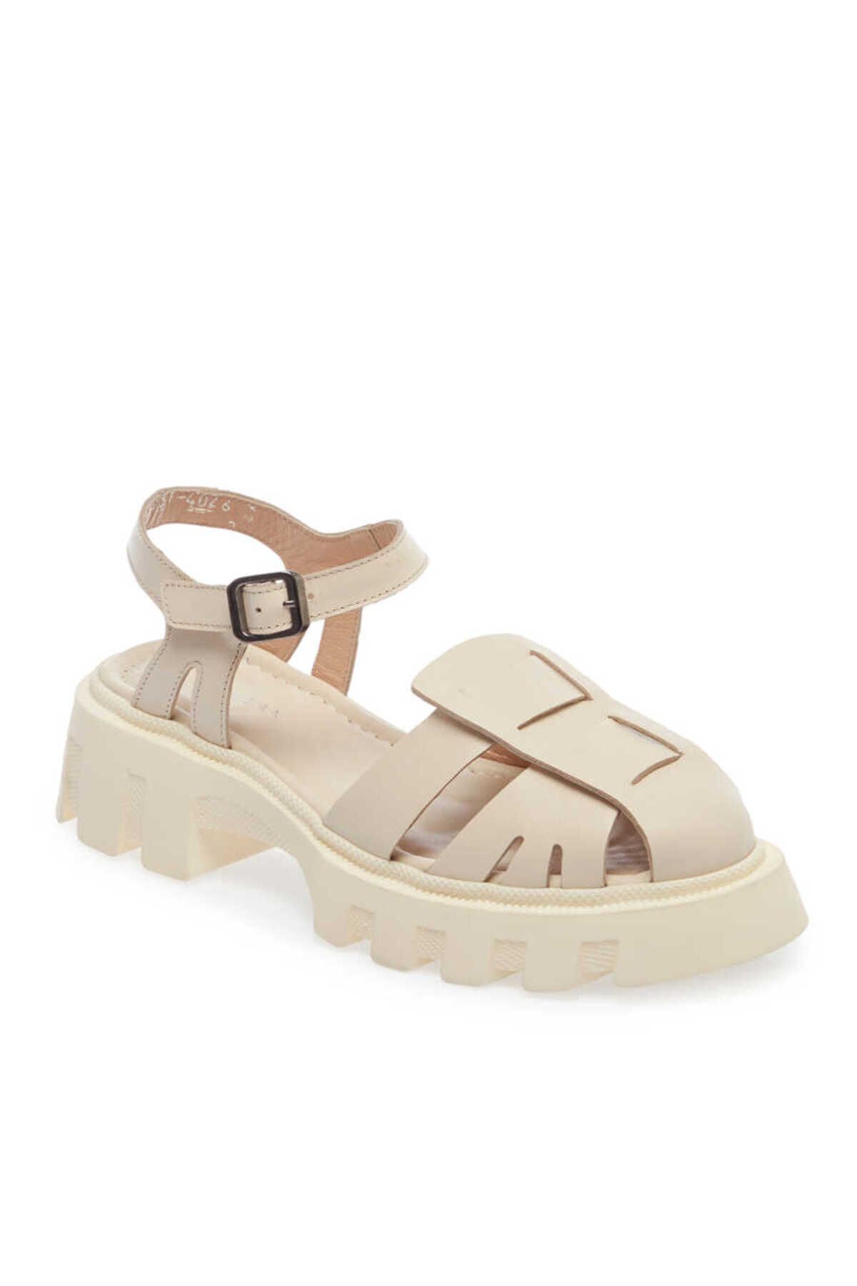 Tergan Bej Hakiki Deri Kadın Sandalet - K24Y1SN67158-A25