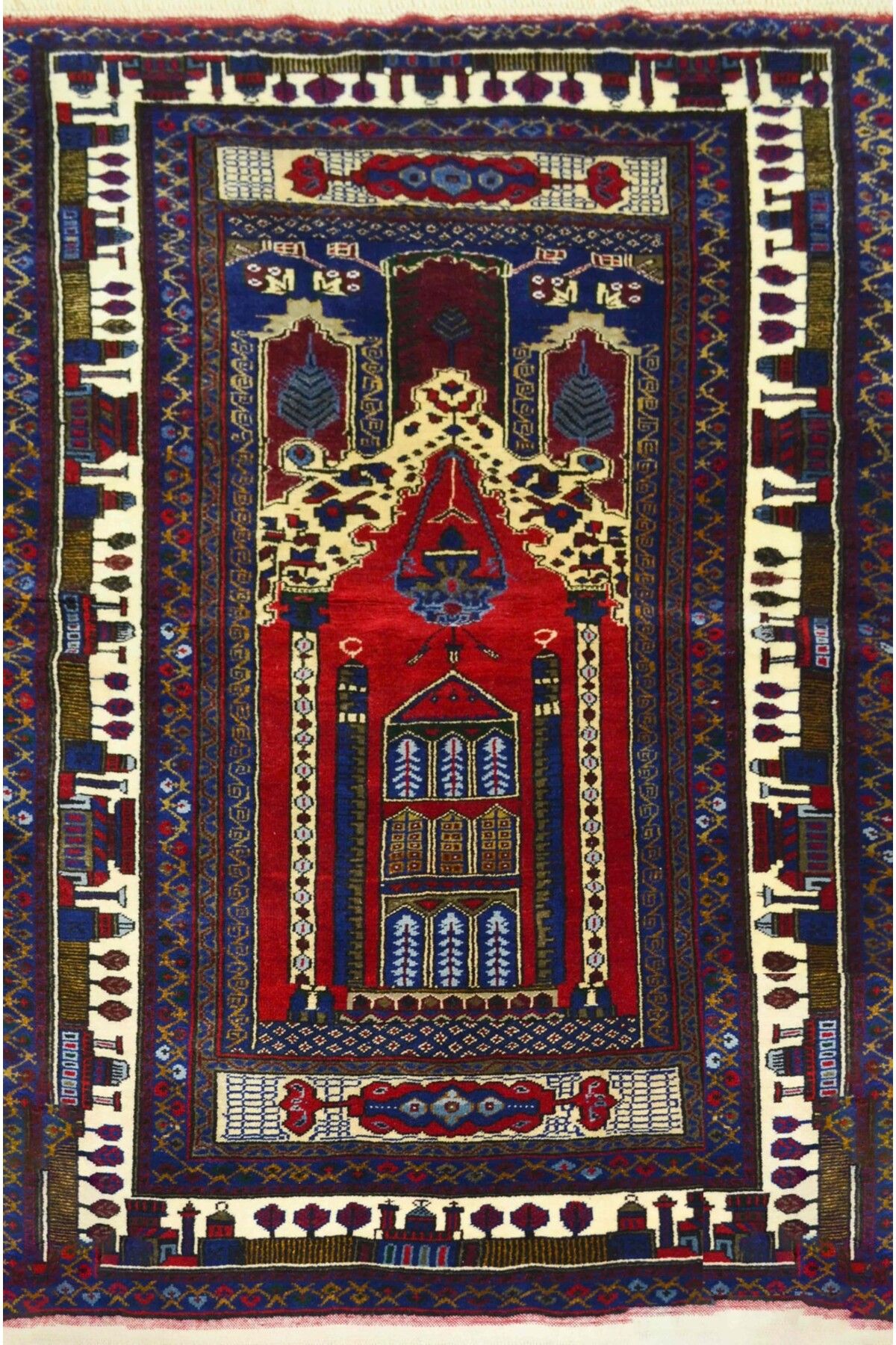 Handmade Yahyalı Mihraplı Bordo ve Lacivert Renk El Dokuma Kayseri Halısı 125x207 cm (2.59 m²)