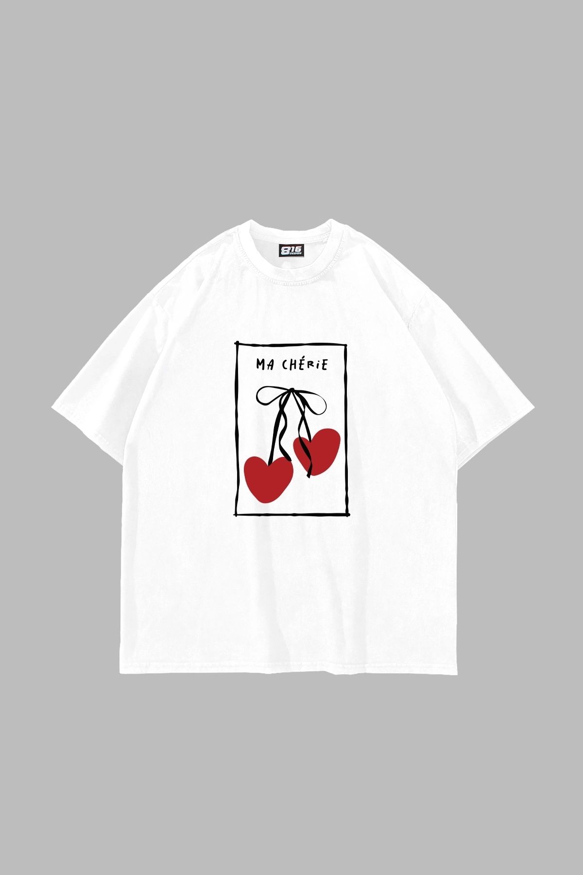 Sekizbiraltı Ma Cherie Baskılı Oversize Unisex Beyaz Tshirt