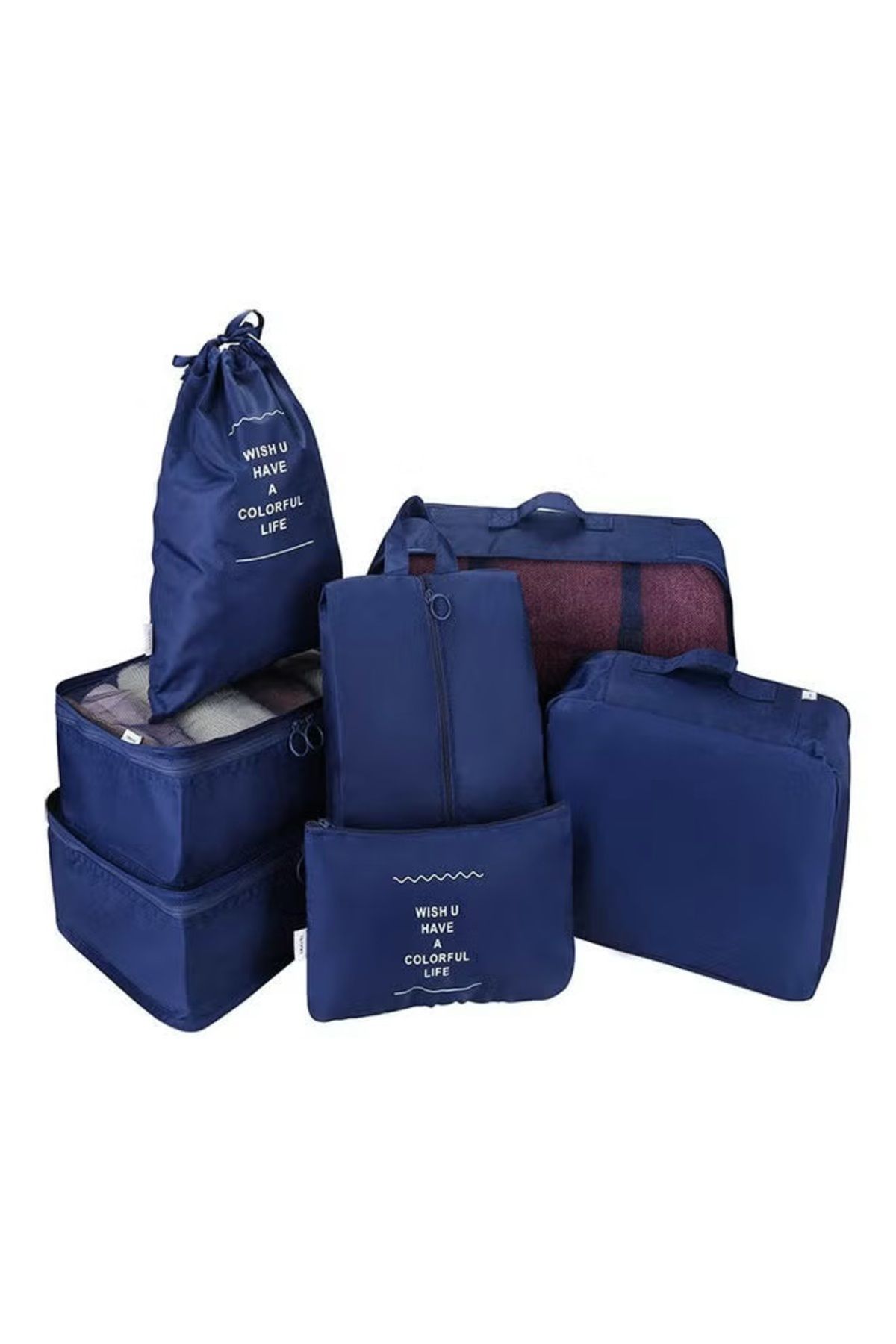 Generic-7-piece Storage Bag Net Visual Waterproof Polyester Fabric Cube Travel Suit 5