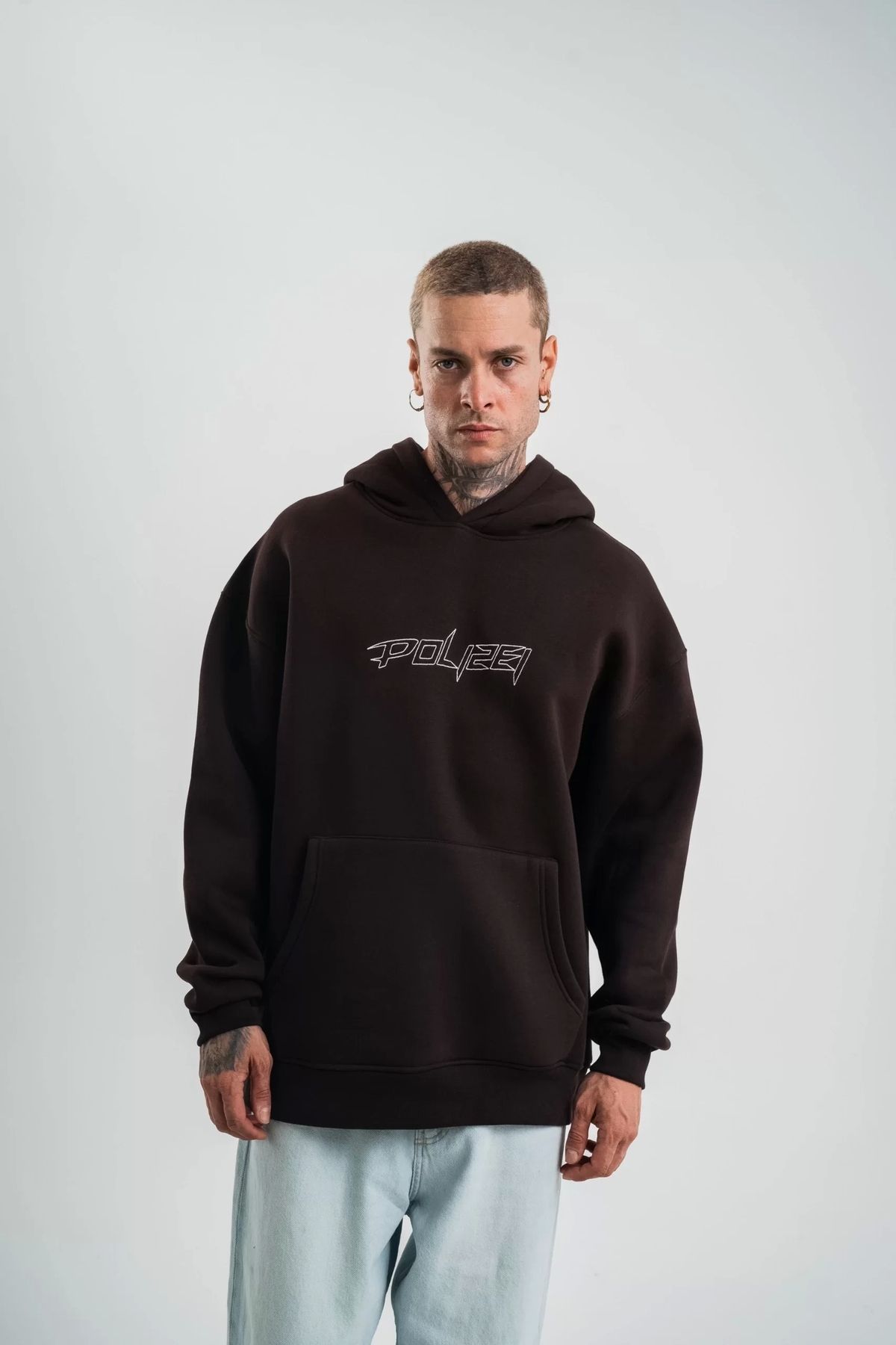 CVS Unisex Üç İplik Kapşonlu Nakışlı SweatShirt - Kahve