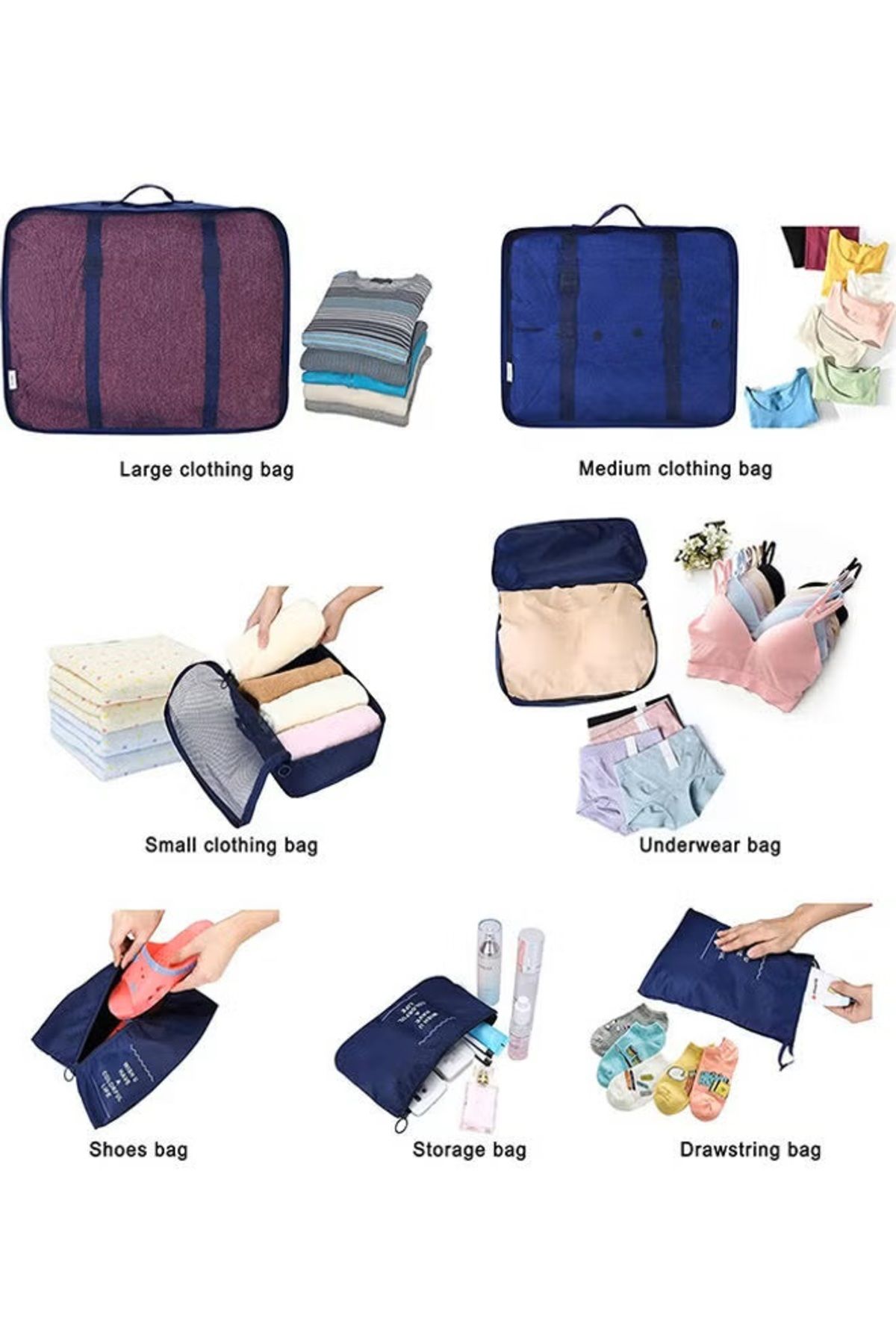 Generic-7-piece Storage Bag Net Visual Waterproof Polyester Fabric Cube Travel Suit 3