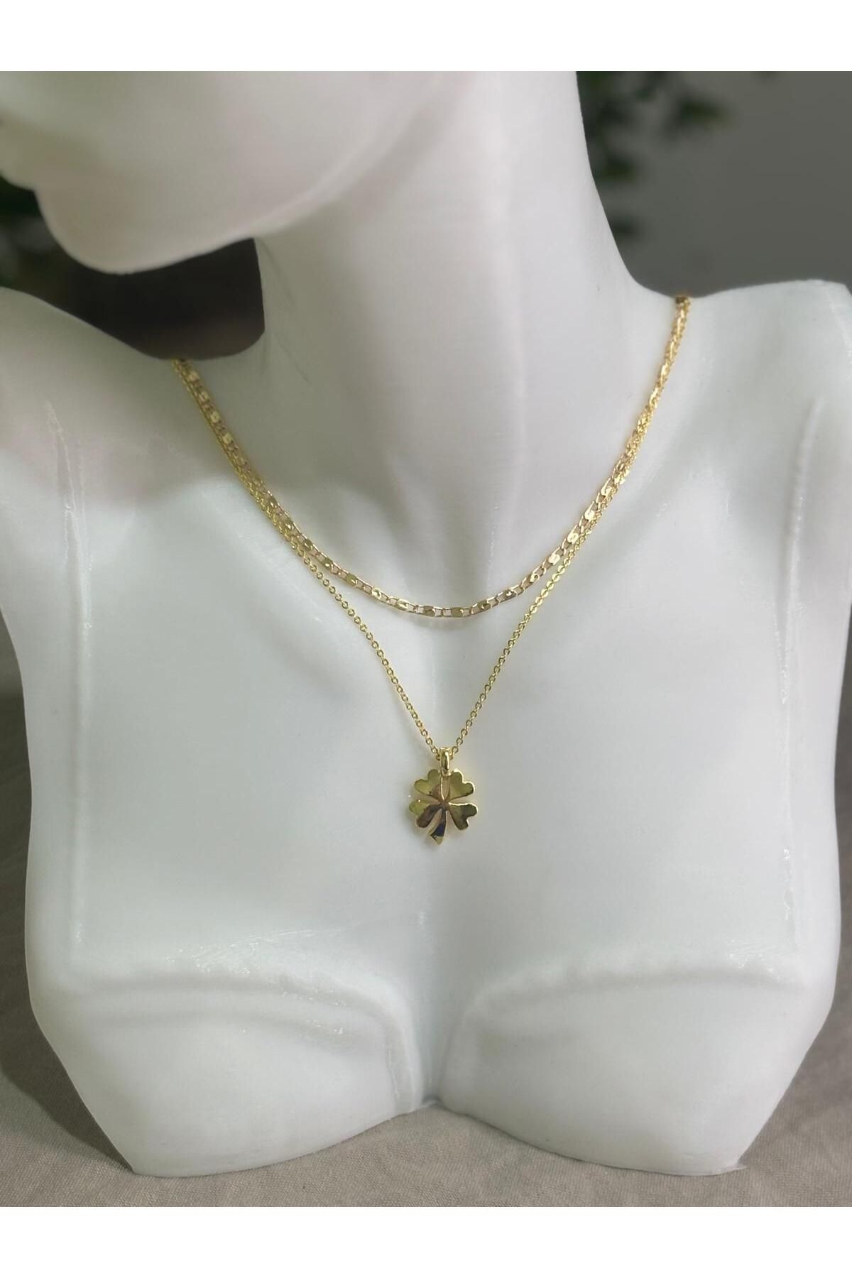 Nenya Kadın 2'li Gold Renk 4 Yapraklı Şans Kolye