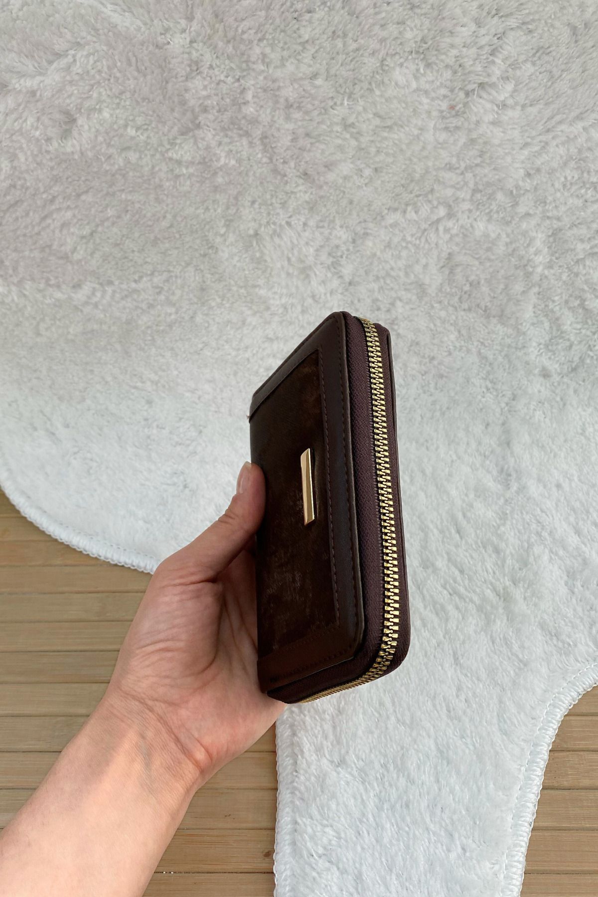 Mazel Design Süet Kadın Cüzdan Fermuarlı Kartlık Şık ve Çok Gözlü Tasarım