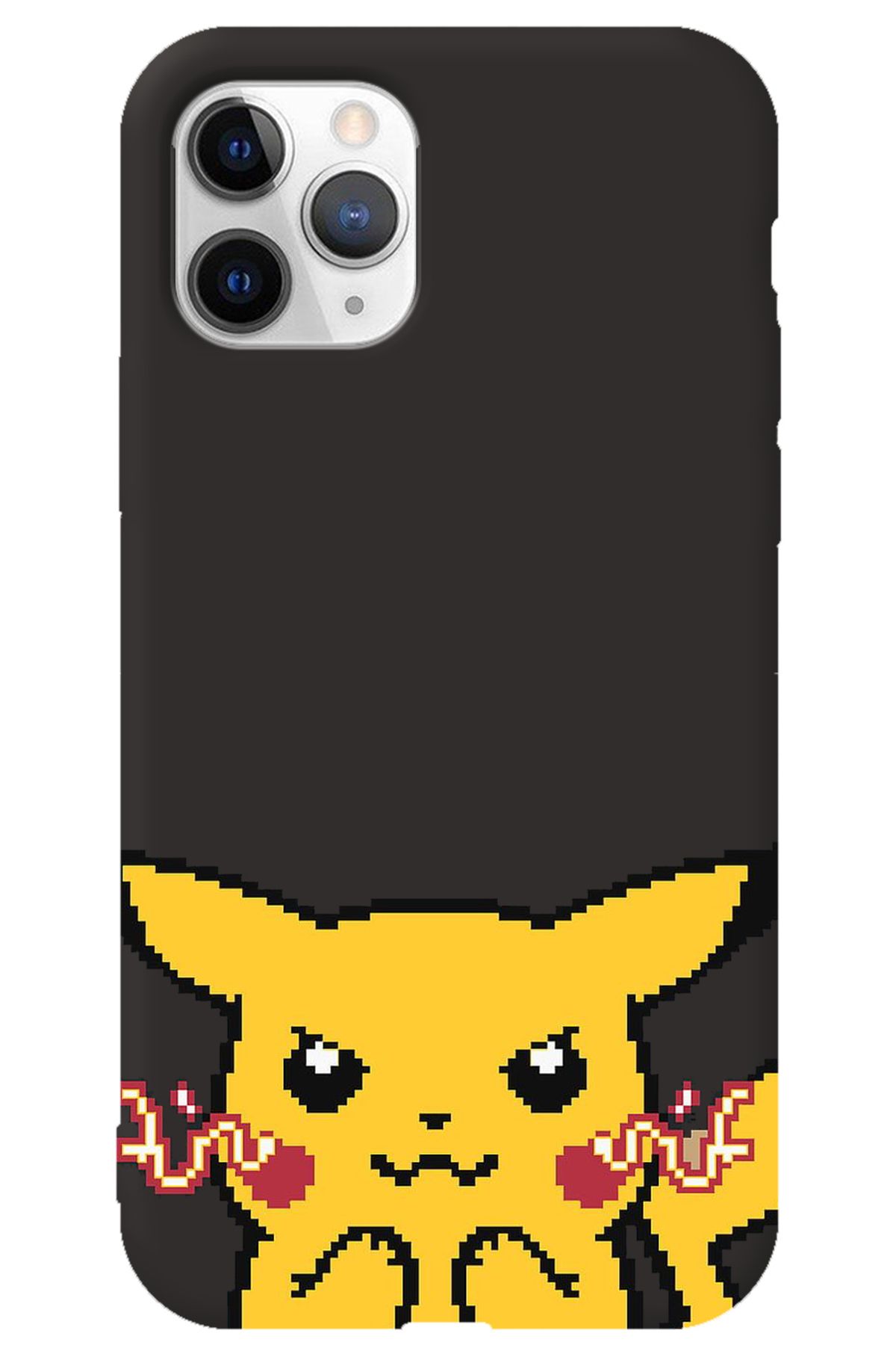 WANNA PROTECT iPhone 11 Pro Max Siyah İçi Kadife Pika Pixel Desenli Silikon Telefon Kılıfı