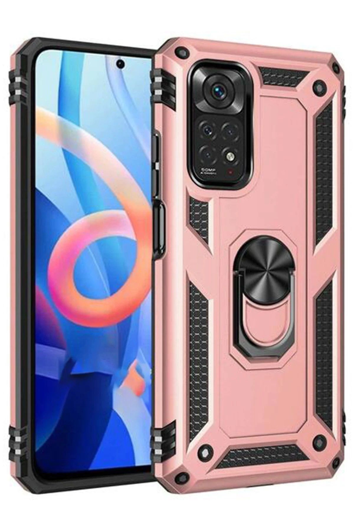 NewFace Xiaomi Redmi Note 11 Pro Kılıf Sofya Yüzüklü Silikon Kapak - Rose SVLRS